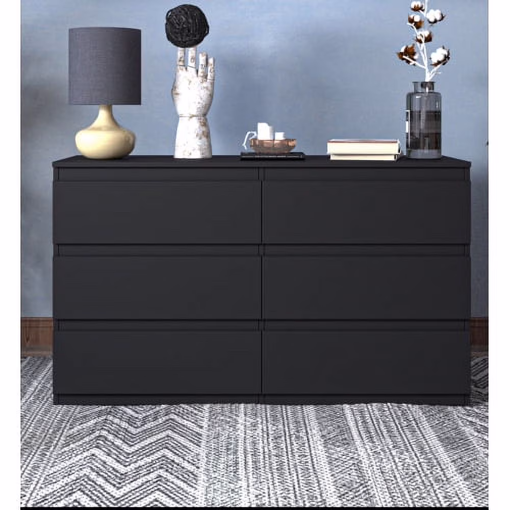 6 Drawer Double Dresser for Bedroom Living Room Hallway,Black