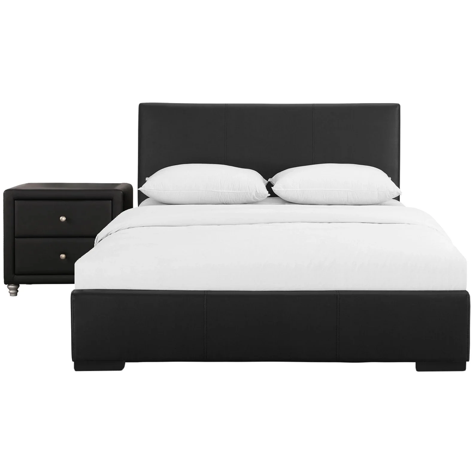 Homeroots 397050 Upholstered King Platform Bed with Nightstand, Black