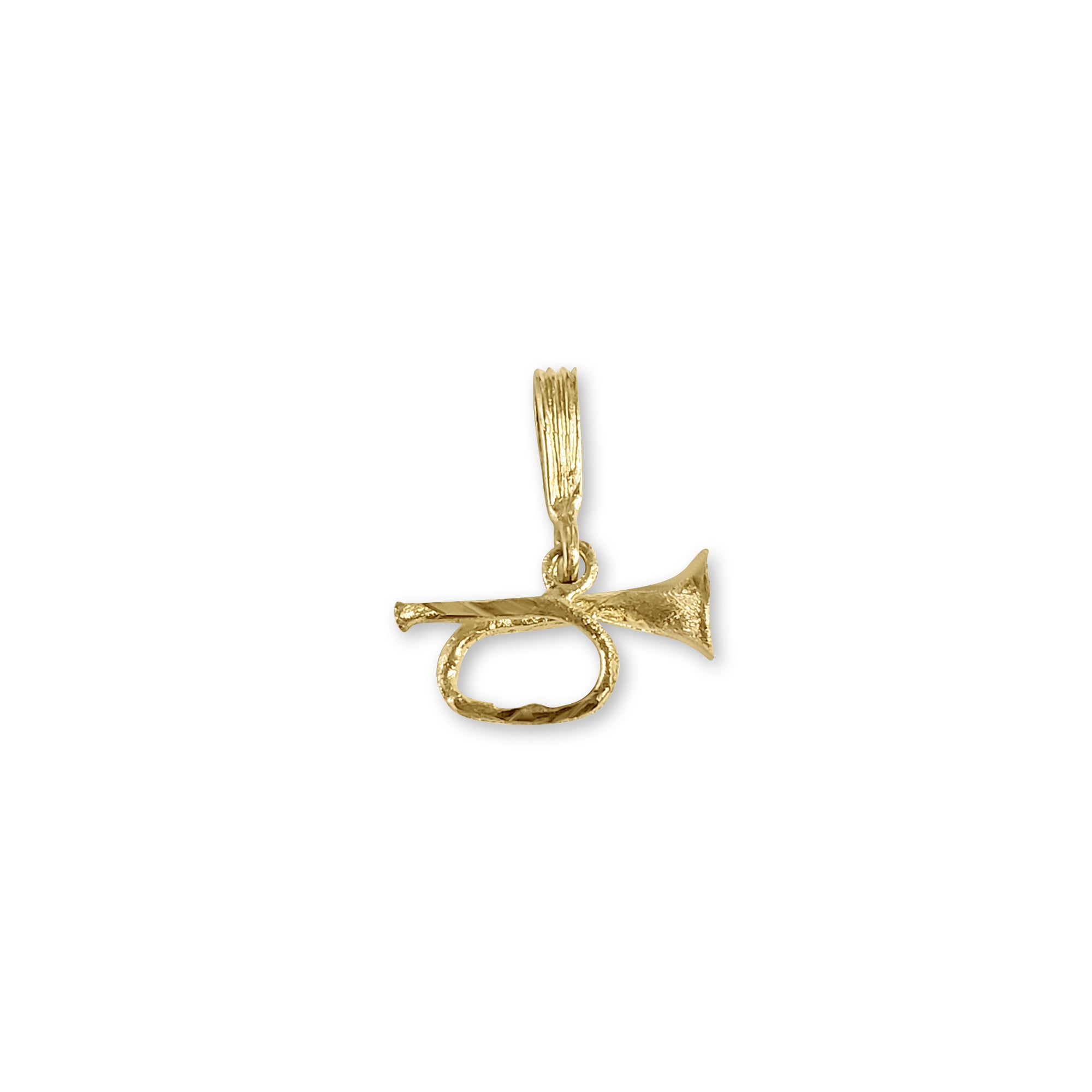 French Horn Trumpet with Diamond Cuts Charm/Pendant 14k Yellow Gold