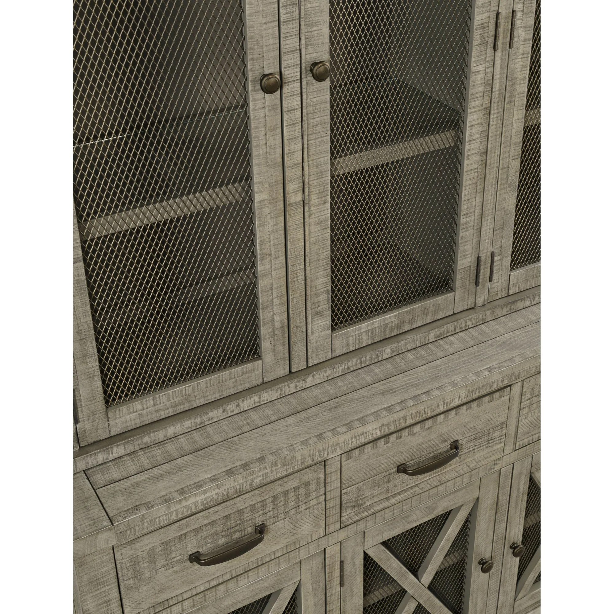 Jofran Telluride Rustic Distressed Pine Sideboard Buffet Hutch with LED Lights