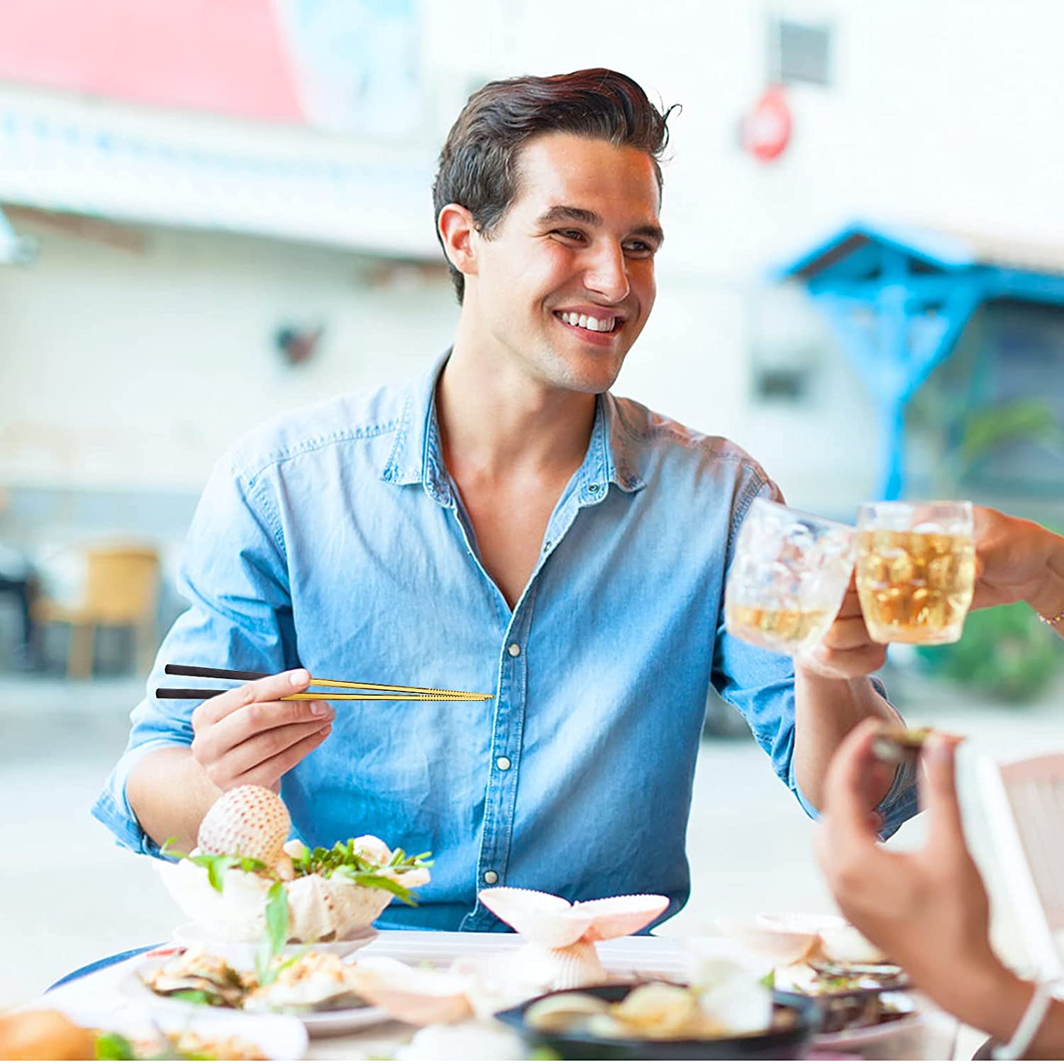 Stainless Steel Chopsticks Spoons and Chopsticks Holders, Dinner Flatware Gift Set (Black&Golden)