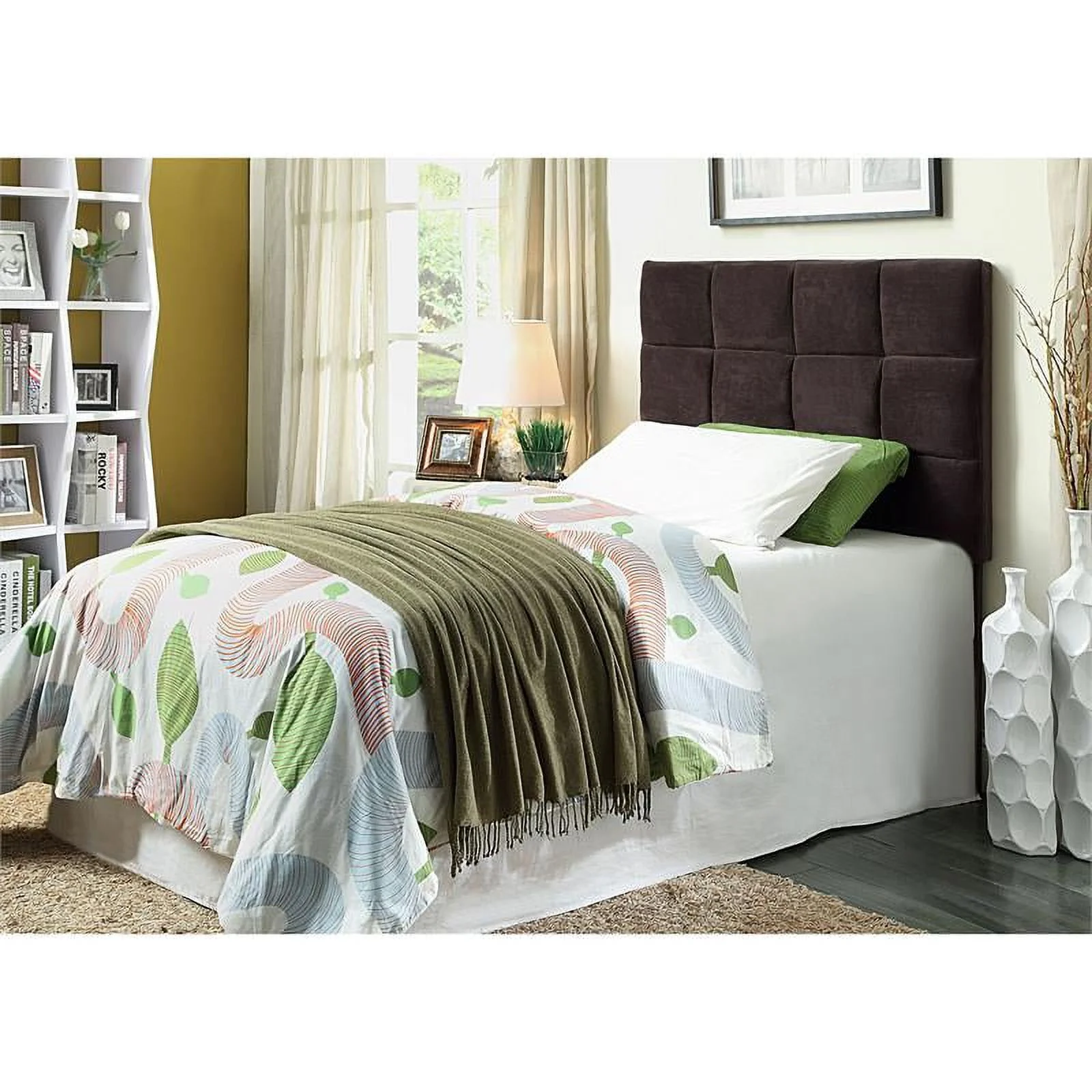 Bowery Hill Transitional Fabric Upholstered Twin Headboard in Brown