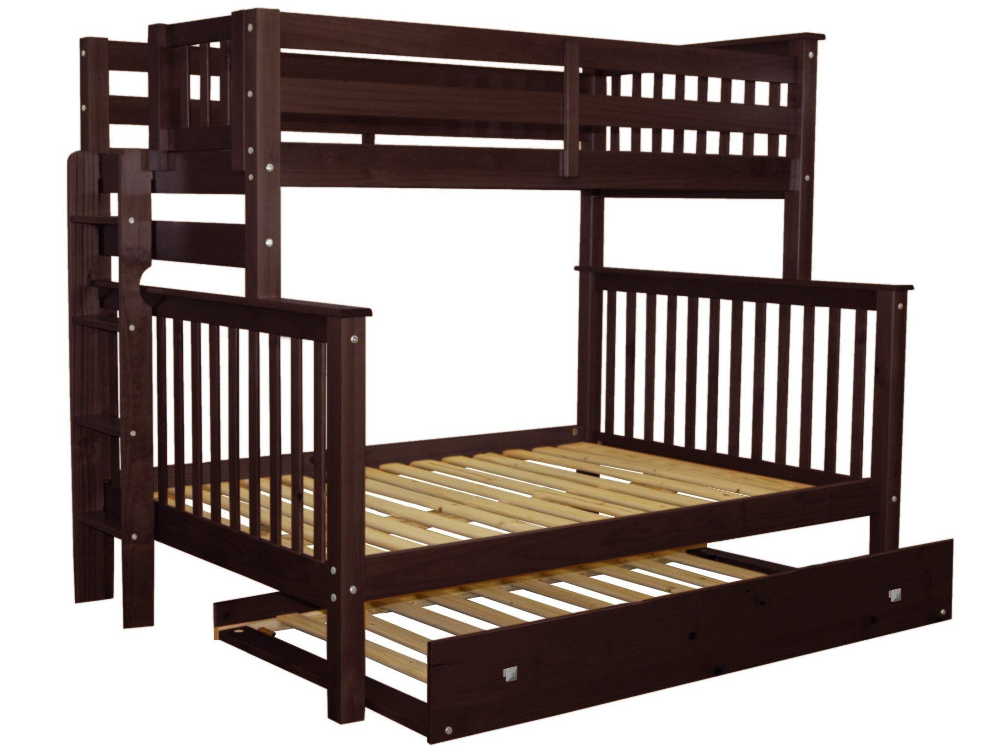 Bedz King Bunk Beds Twin over Full Mission Style with End Ladder and a Twin Trundle, Dark Cherry