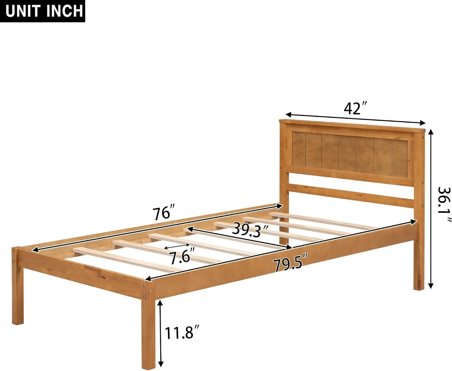 Bed Frame With Headboard And Footboard, Wood Size Platform Bed With Wood Slats Support, Kids Bed For Boys, Girls,No Box Spring Needed,Oak