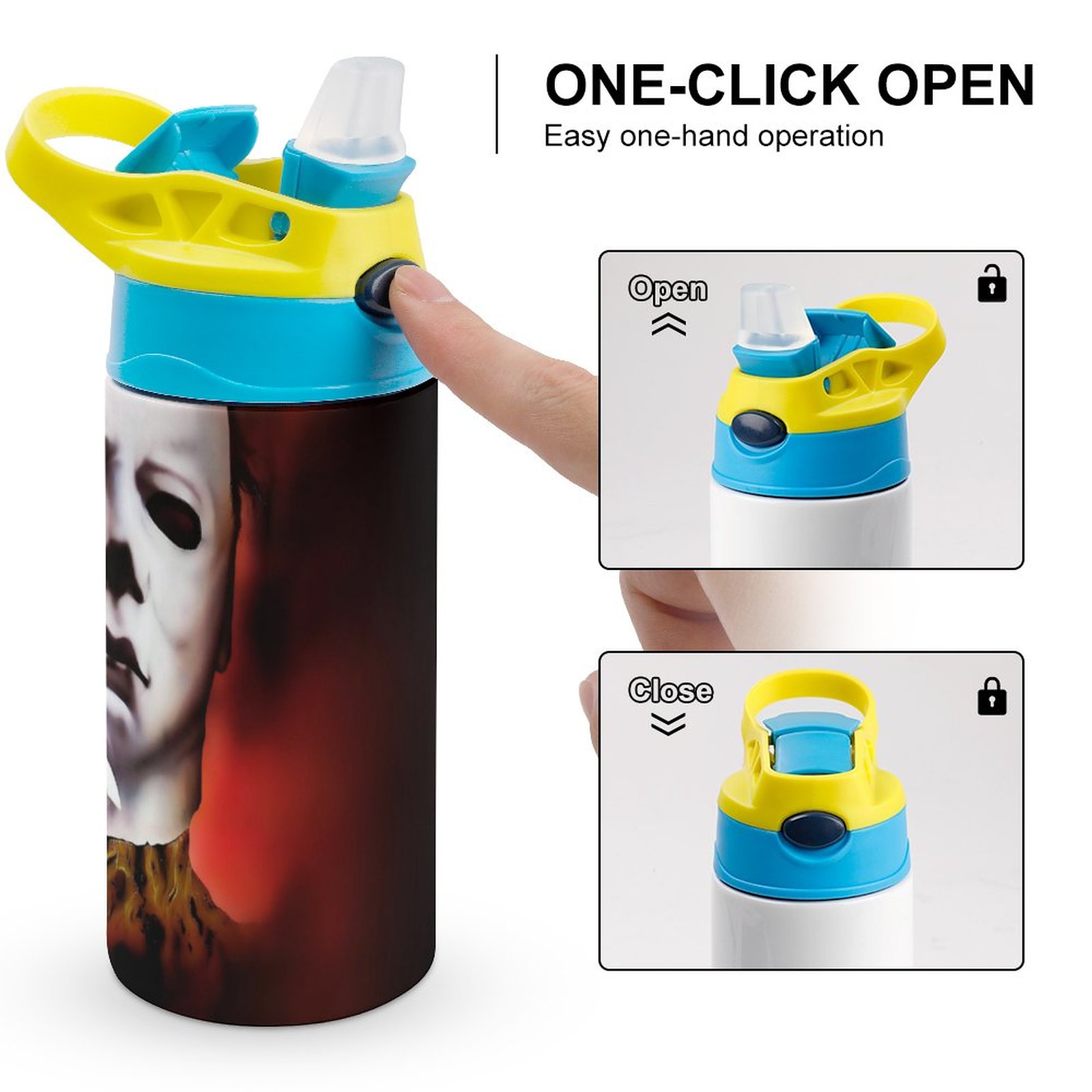 Face Michael Myers Kid's Insulated Water Bottle With Straw Vacuum Stainless Steel Cup Leak-Proof Children Toddler Thermoses