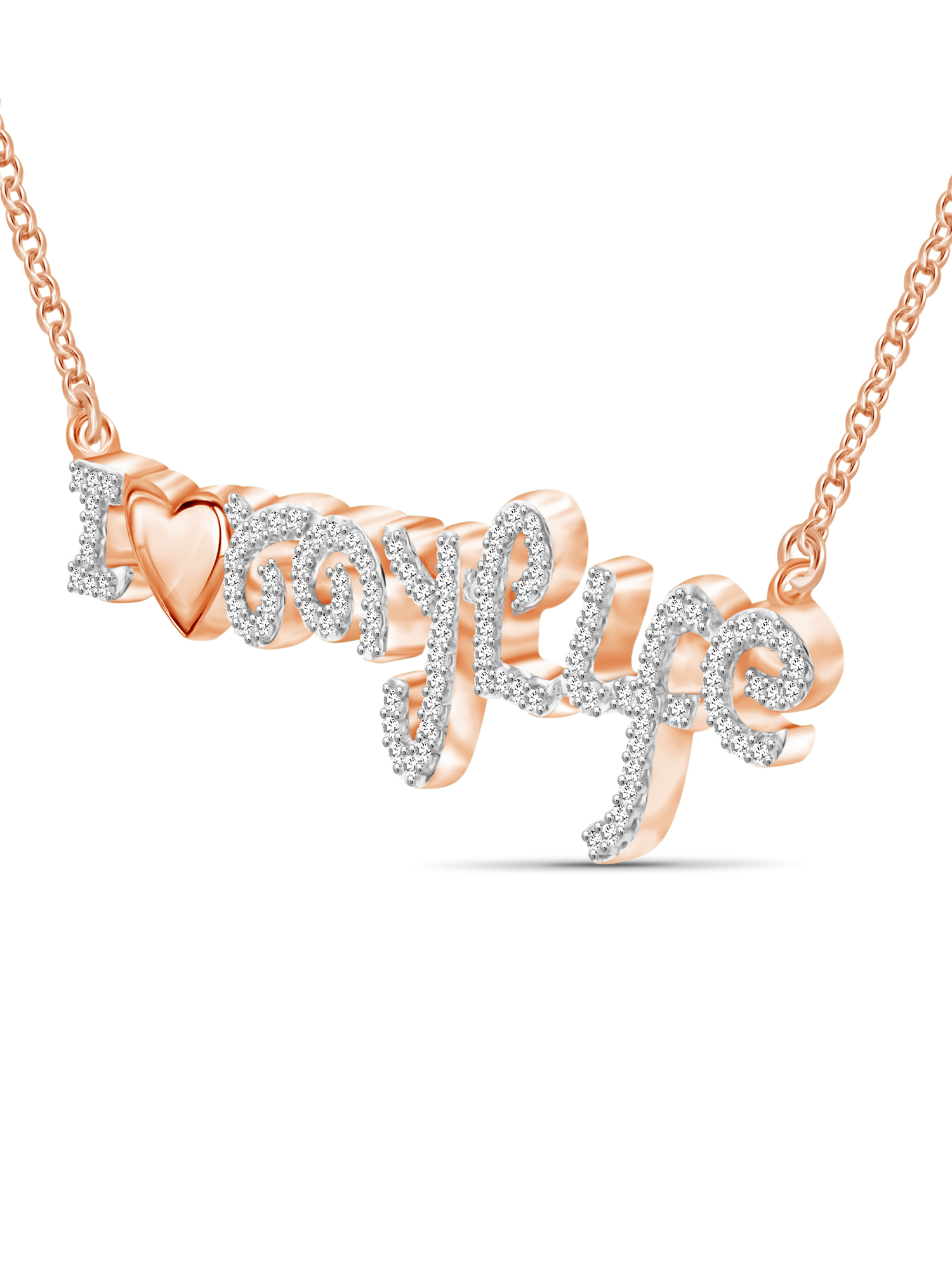Silver Chain Necklace for Women – Rose Gold Over Silver I Love My Life Necklace with Sparkling Genuine 0.25 CTW White Diamonds – Chic, Stunning Silver Statement Necklace Gifts by JewelersClub