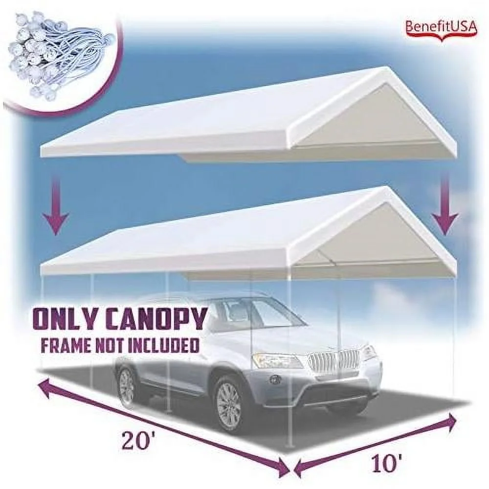10x20 ft carport replacement canopy garage top cover tent shelter tarp with bungee cords, canopy (w/edge)