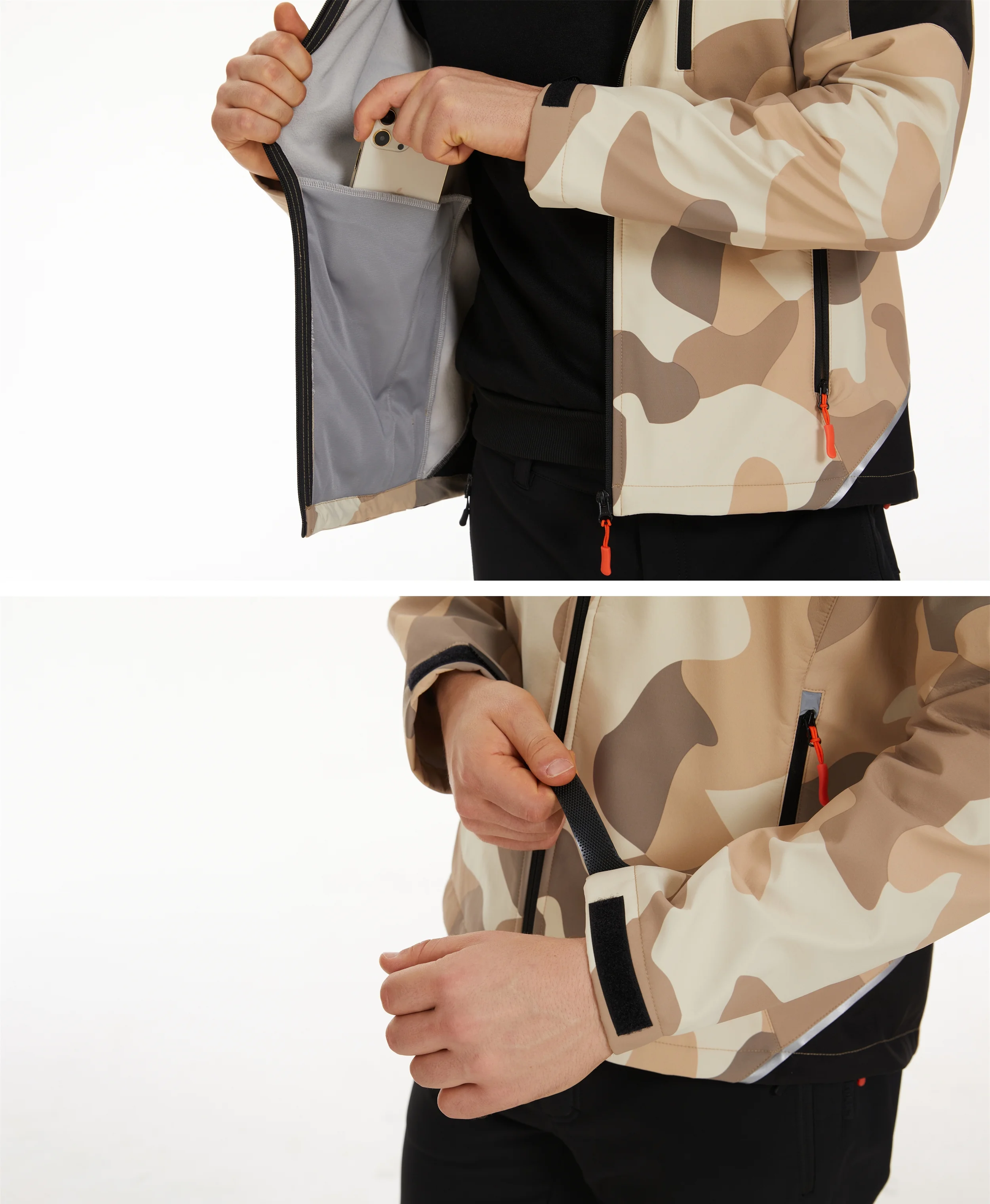 Men's Tactical Fleece Lined Mid Layer Jacket Thermal - Camo