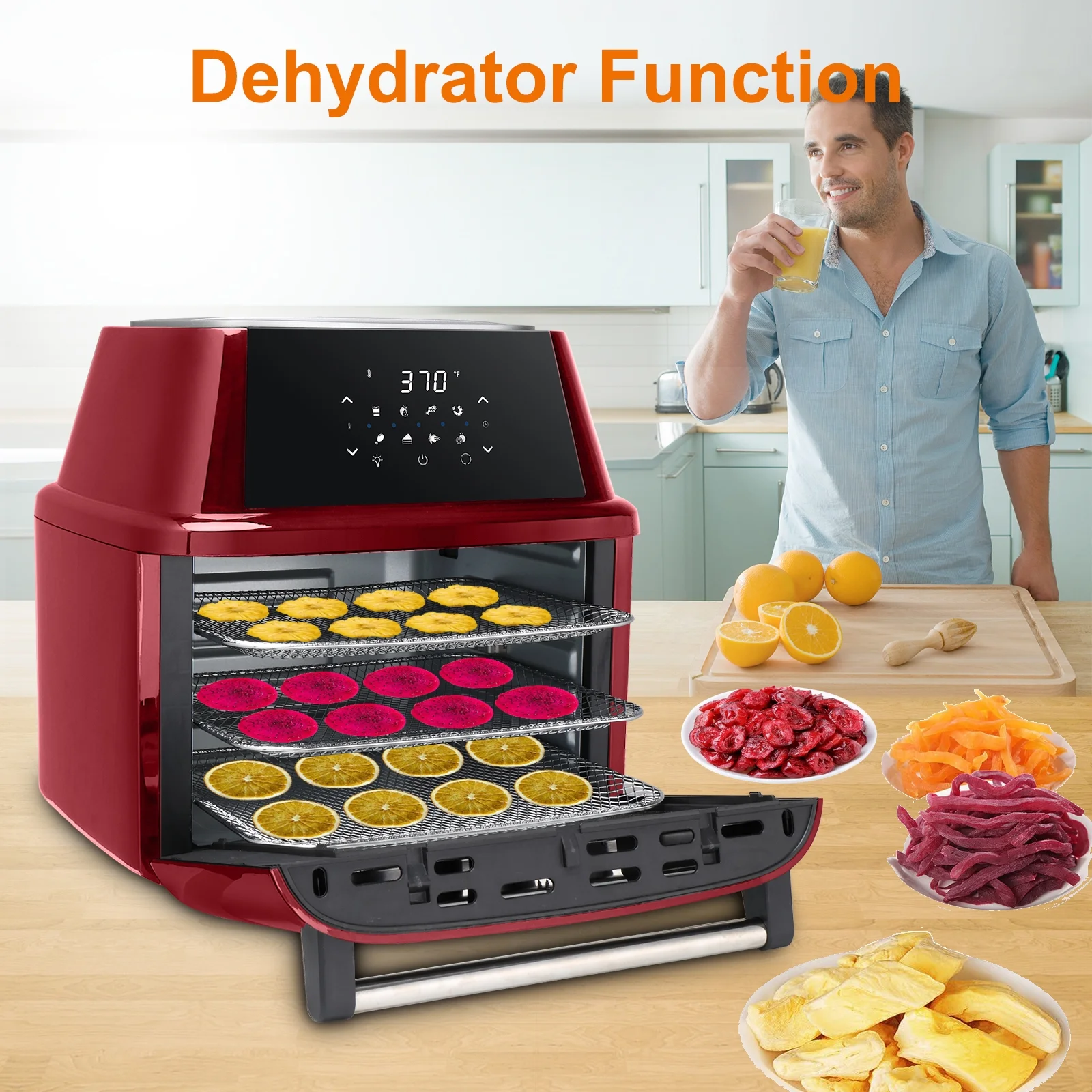 ZOKOP 16.91Quart Air Fryer Oven with Digital Touch Screen, ETL Certified(Red)