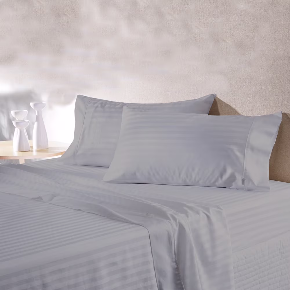 BedDecor 400 TC 100% Egyptian Cotton 4PC Sheet Set, 1PC Fitted Sheet, 1Flat Sheet and 2 Pillow Covers Silver California King Size 21