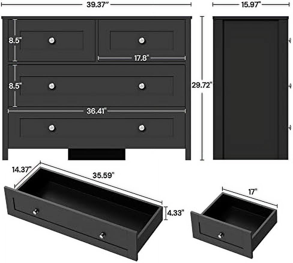 GEROBOOM 4 Chest of Dresser for Bedroom  Black Modern Drawer Dresser Wooden Dressers & Chests of Drawers  Clothes  with Large Drawer  Tall Nightstand Organizer for   Living Room  Hall