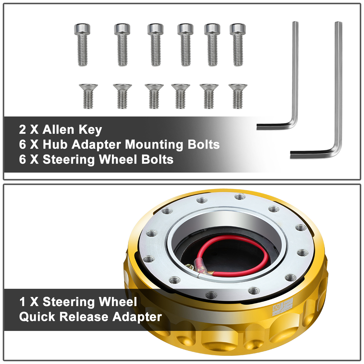 J2 Engineering J2-QR-ZTL-9070-GD Universal Fits 6 Bolt 70 / 74mm Steering Wheel Quick Release Hubs Adapter Gold