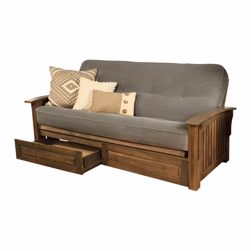 Kodiak Furniture Washington Futon in Walnut w/ Drawers and Thunder Blue Mattress