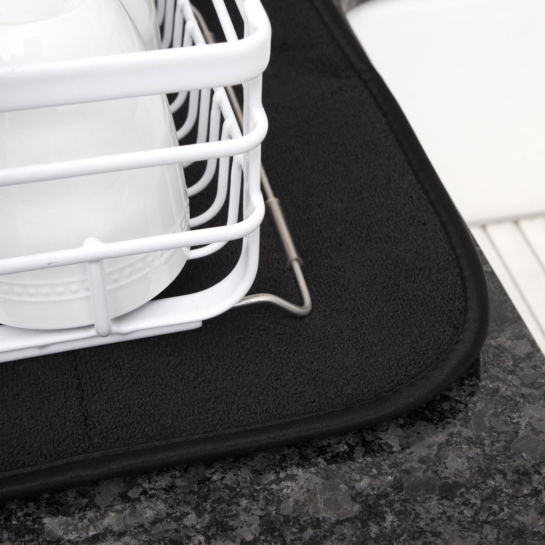 Microfiber Dish Drying Mat Reverses to Mesh, 2 Piece Set, Black