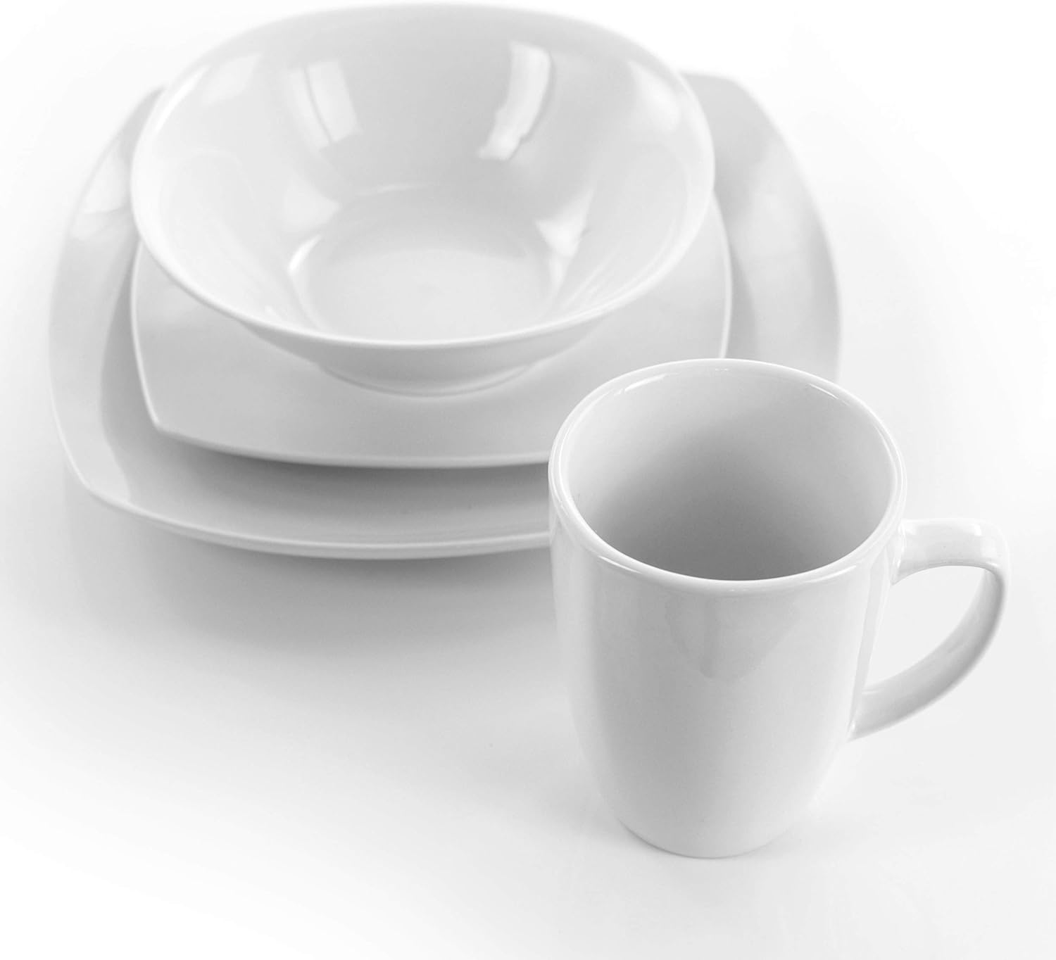 Service For Four 16 Piece Porcelain Dinnerware Set, White-Square 2
