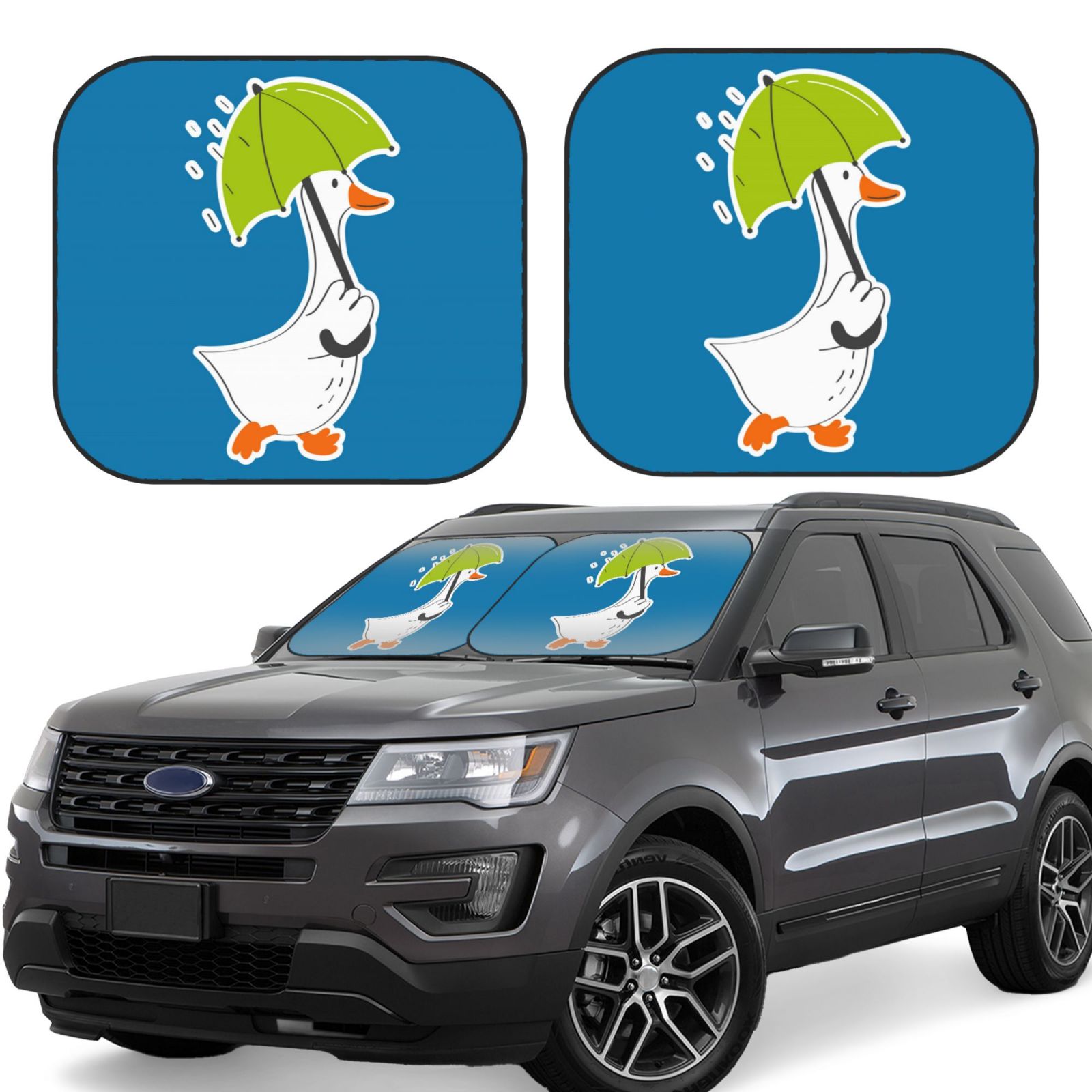 Lukts Goose Holding An Umbrella Print 2 Piece Car Sun Shade Windshield,Foldable Car Shade Front Windshield With Keeps Your Vehicle Cool, For Most Sedans Suv And Trucks - Small