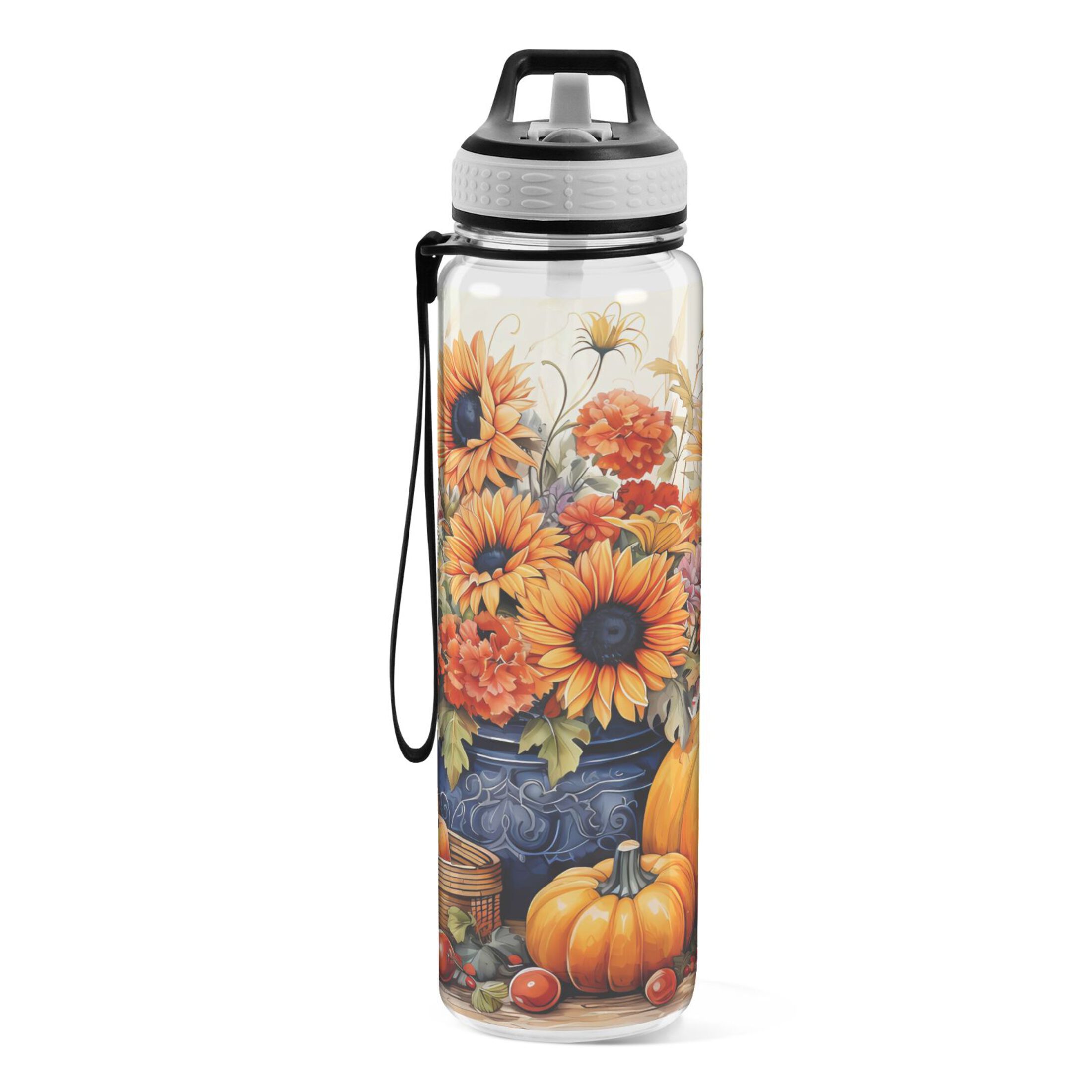 Pumpkins and Sunflowers 32oz Water Bottles with Straw Tritan Leakproof Sports Bottle BPA Free Clear for Fitness Gym Swimming Cycling