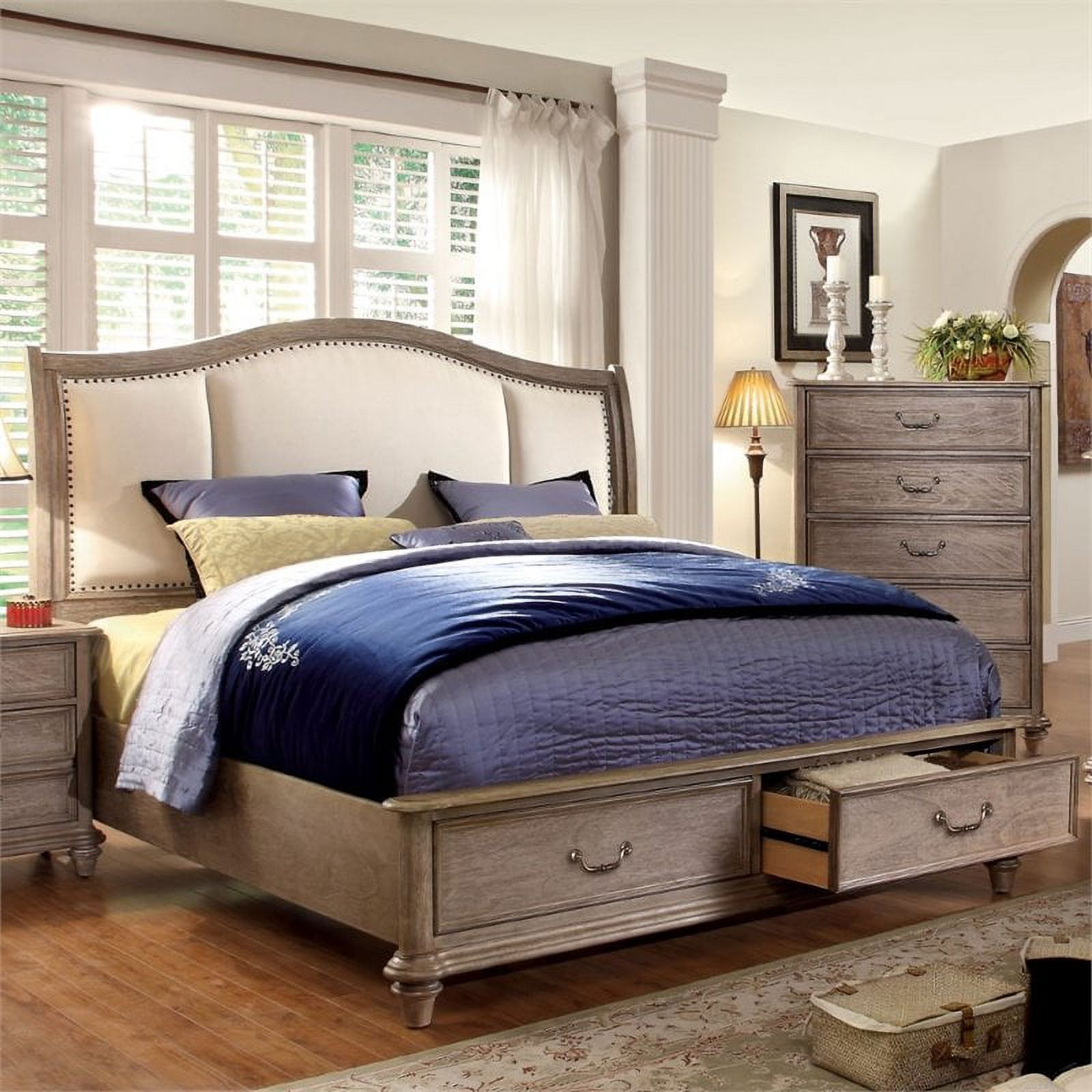 Furniture of America Calpa Queen Padded Wood Storage Bed - Rustic Natural Tone