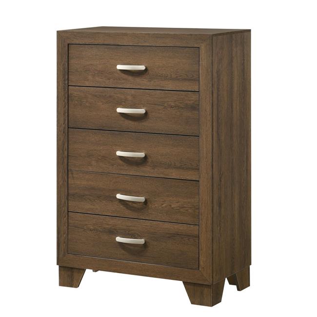 Transitional Style Wooden Chest with 2 Drawers & Metal Handles, Brown