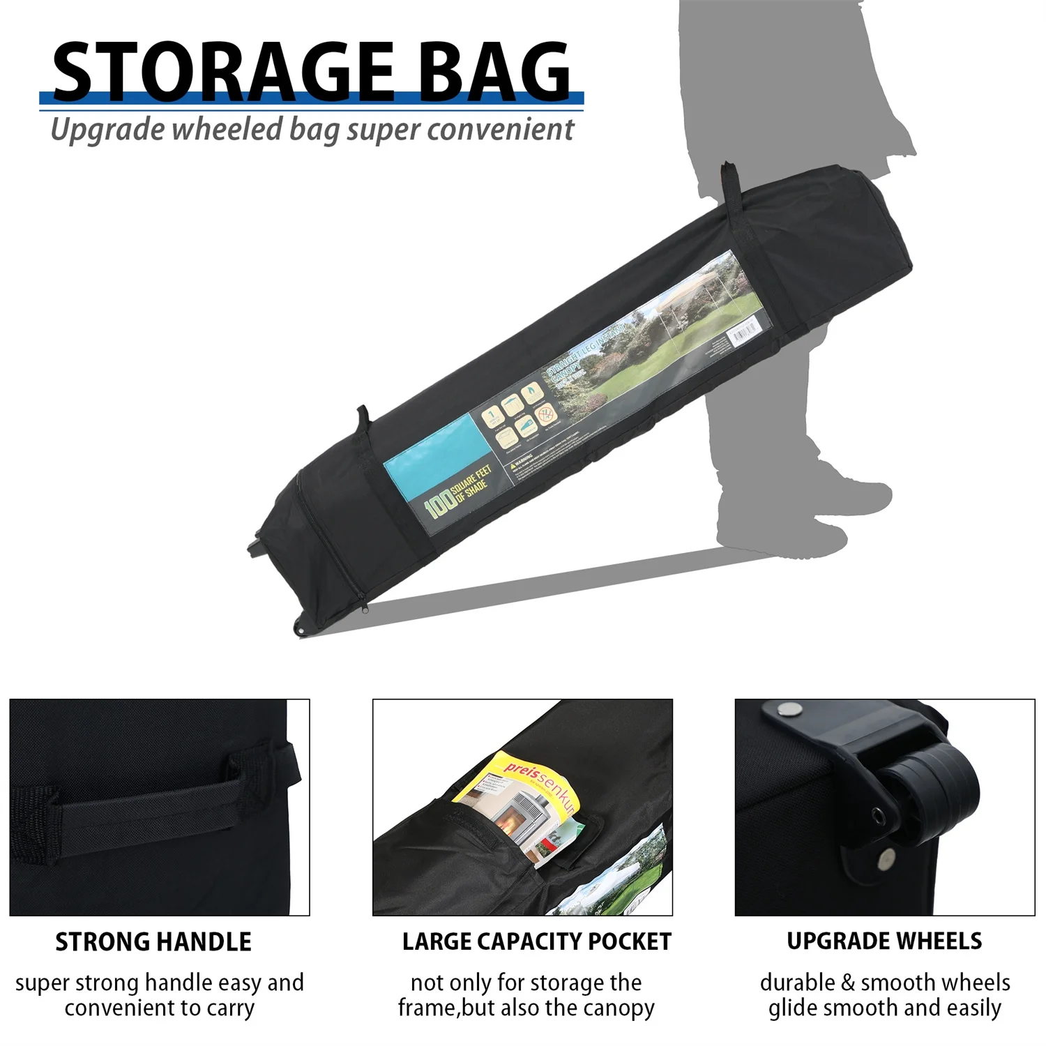 MF Studio 10x10 FT Straight Leg Popup Canopy with Wheeled Carry Bag