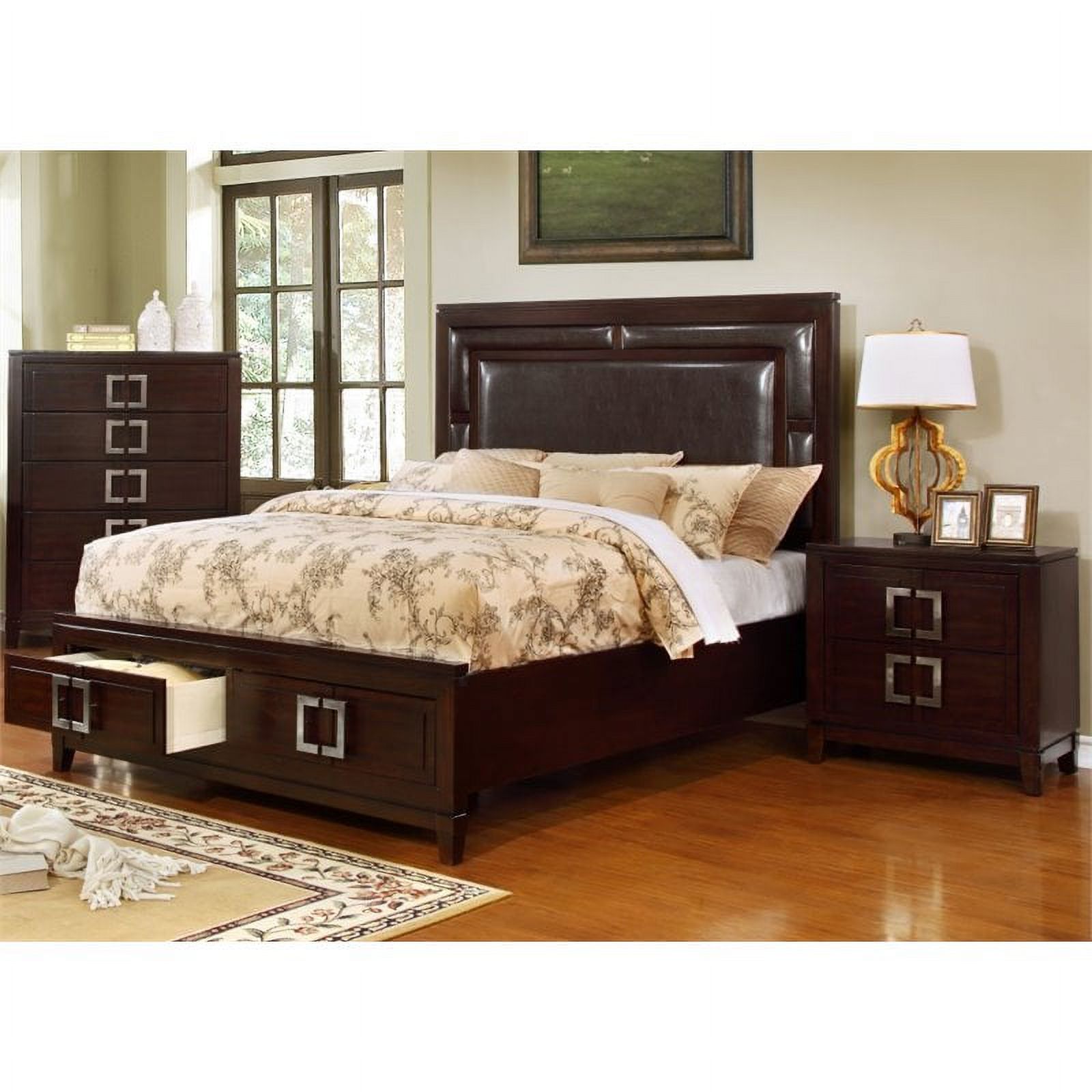 FOA Angelonia 2pc Cherry Solid Wood Bedroom Set - Queen + Nightstand