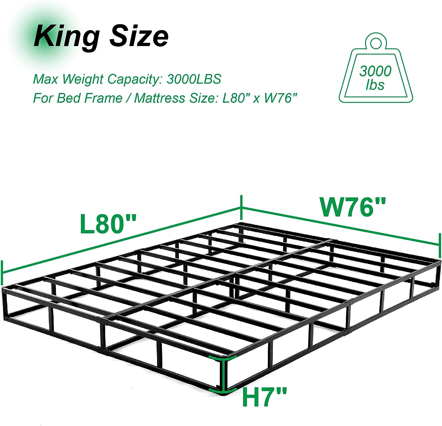 OUWI 7 Inch Box Spring King, Low Profile Metal Boxsprings/Mattress Foundation/Bunkie Board - 3000LBS Strong Steel Structure/Easy Assembly (King)