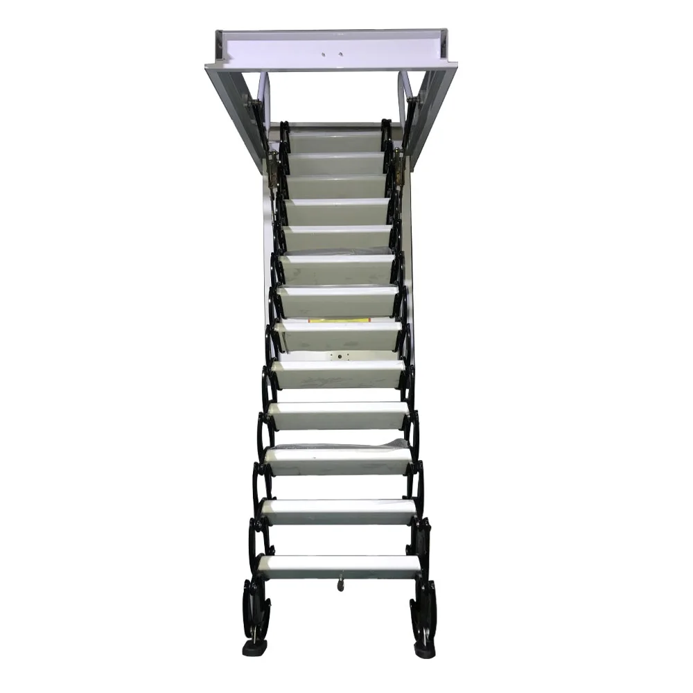 Techtongda Black and White Loft Wall Ladder Stairs Attic Ceiling Ladder Telescopic Folding Ladder 13 Steps Al-Mg Alloy