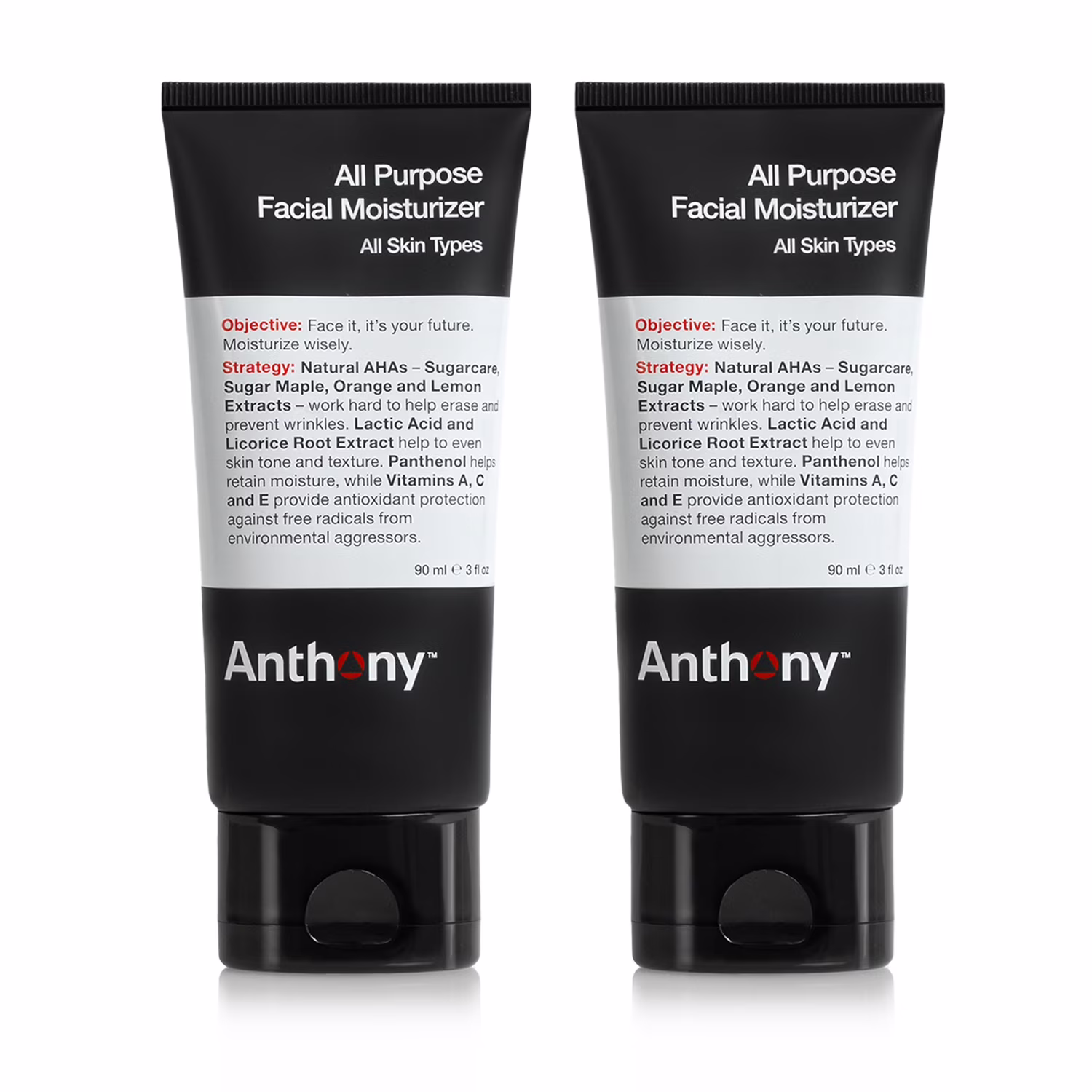 Anthony All-Purpose Facial Moisturizer – Men’s Hydrating Lotion for Dry Skin – Lightweight, Non-Comedogenic, Anti-Aging Formula – 3 Fl. Oz Pack of 2