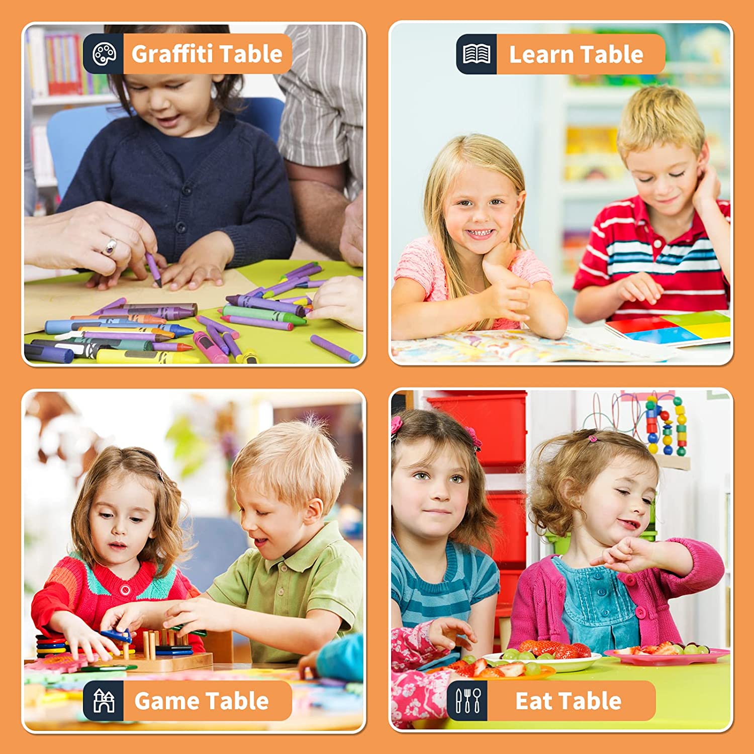 Kids Table with 4 Chairs Set, Linor Multi Levels Height Adjustable Toddler Table and Chairs Set for Daycare, Classroom, Home, Playroom, Easy to Clean Arts & Crafts Table for Ages 2-10 (Mint Green)