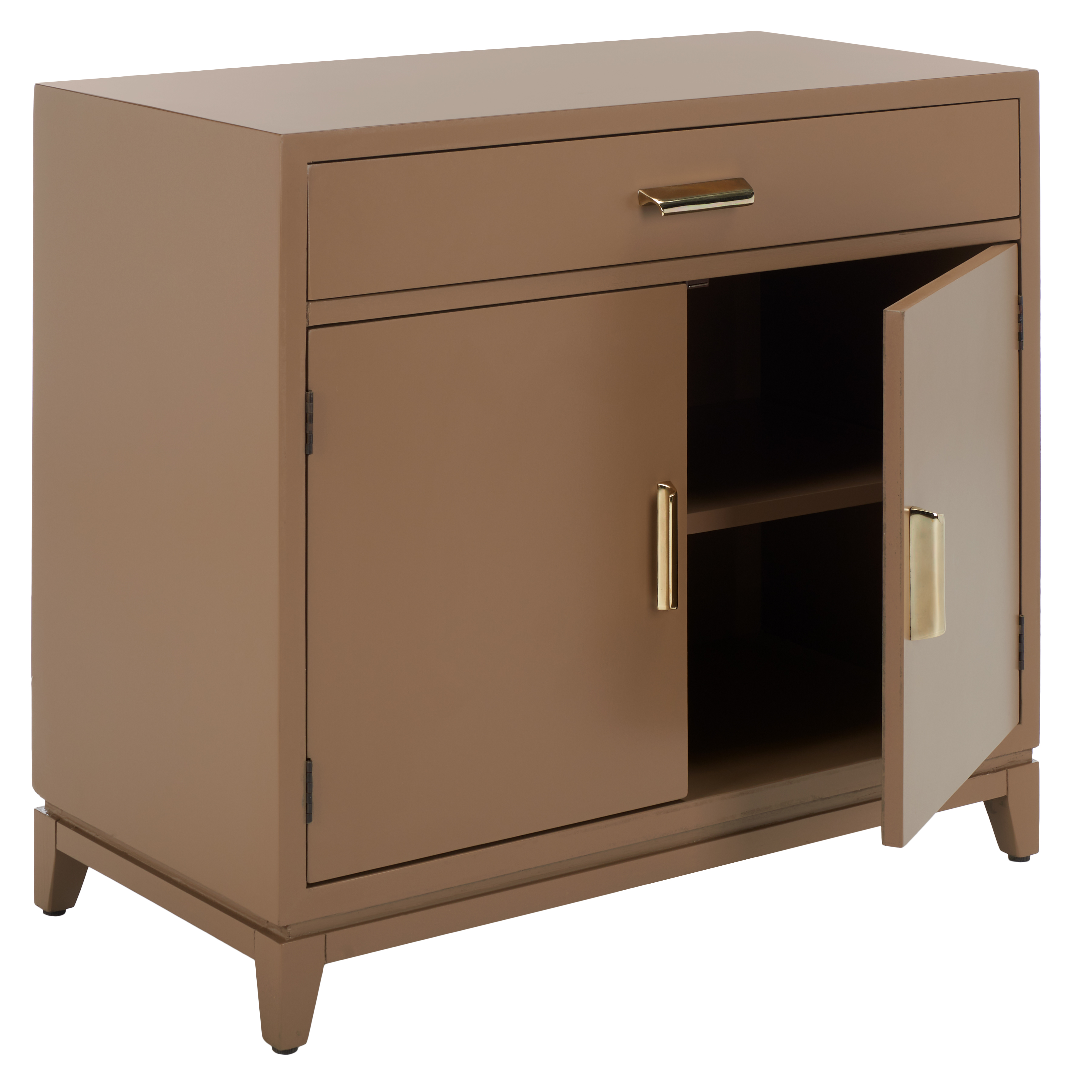SAFAVIEH Nigel Mid-Century 2 Door 1 Drawer Chest, Taupe/Brass (31.9 in. W x 15.9 in. D x 29 in. H)