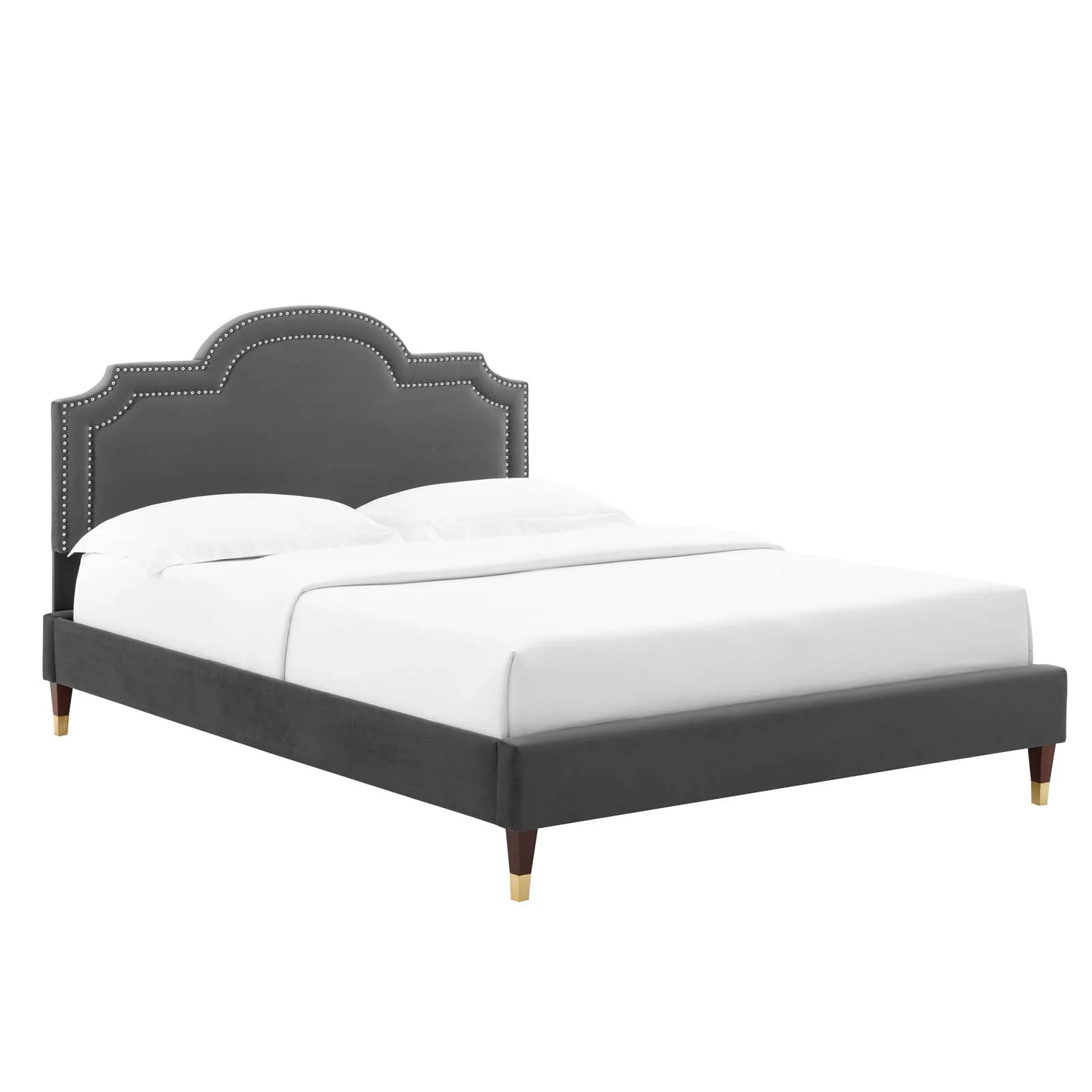 Modway Aviana Performance Velvet Queen Bed in Charcoal