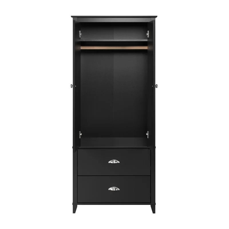Home Square 3-Piece Set with 2 2-Drawer Nightstands & Wardrobe Armoire in Black