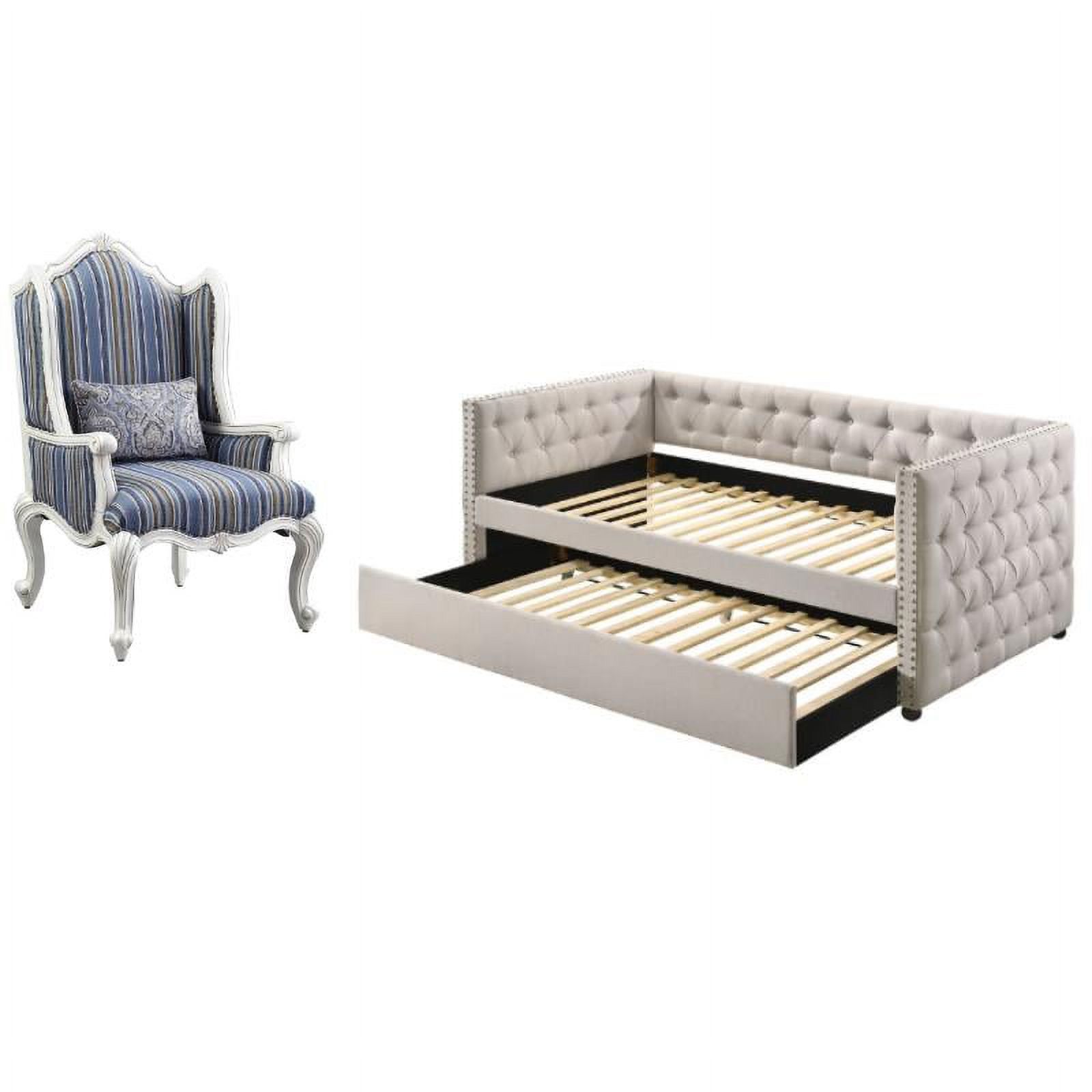 Home Square 2-Piece Set with Fabric Upholstery Chair & Full Daybed Trundle