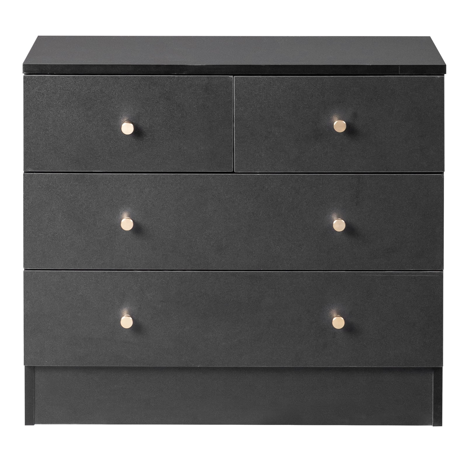BestHome Modern 4 Drawer Dresser, Heavy Duty 3-Layer Wood Dresser for Bedroom, Chest of Drawers with Gold Handle for Kids Room, Vertical Storage Cabinet for Bathroom, Closet, Entryway, Hallway, Black