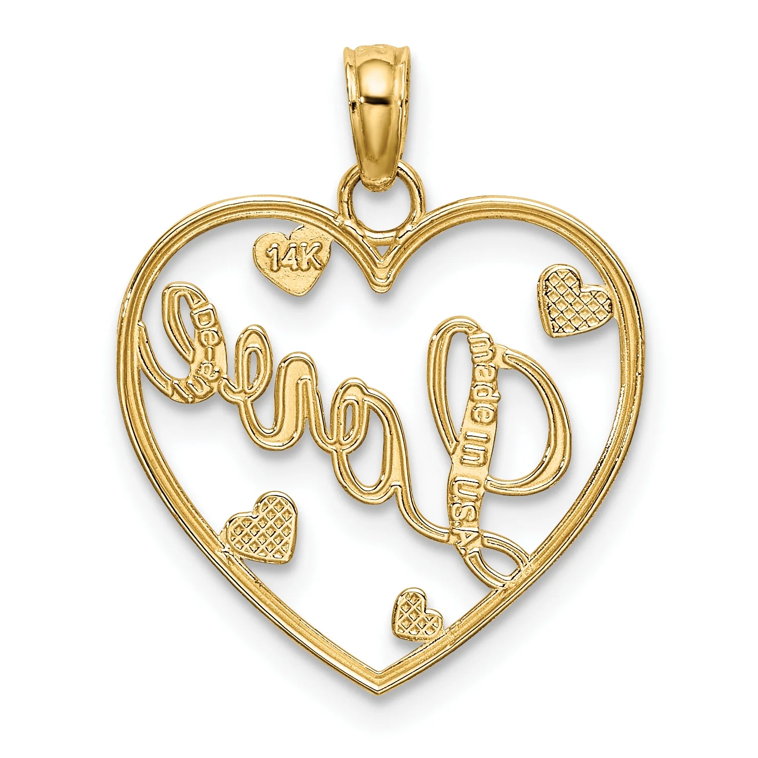 14K Two-Tone Gold Rhodium Plated Love With Hearts Pendant (21.5 mm x 17.75 mm) With 10K Yellow Gold Lightweight Rope Chain 16
