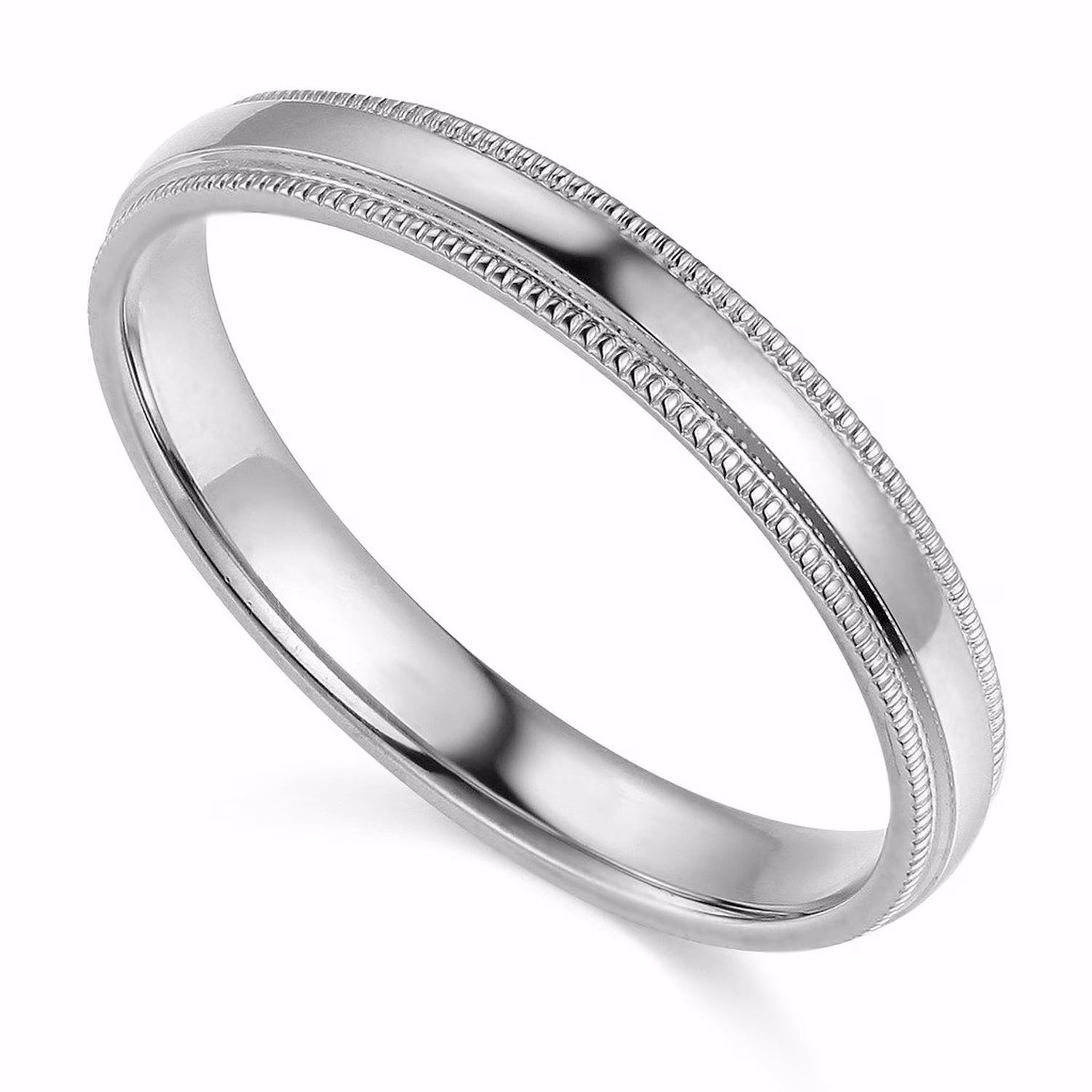 Precious Stars 14K White Gold 3-mm Unisex Comfort-Fit Polished Milgrain Wedding Band