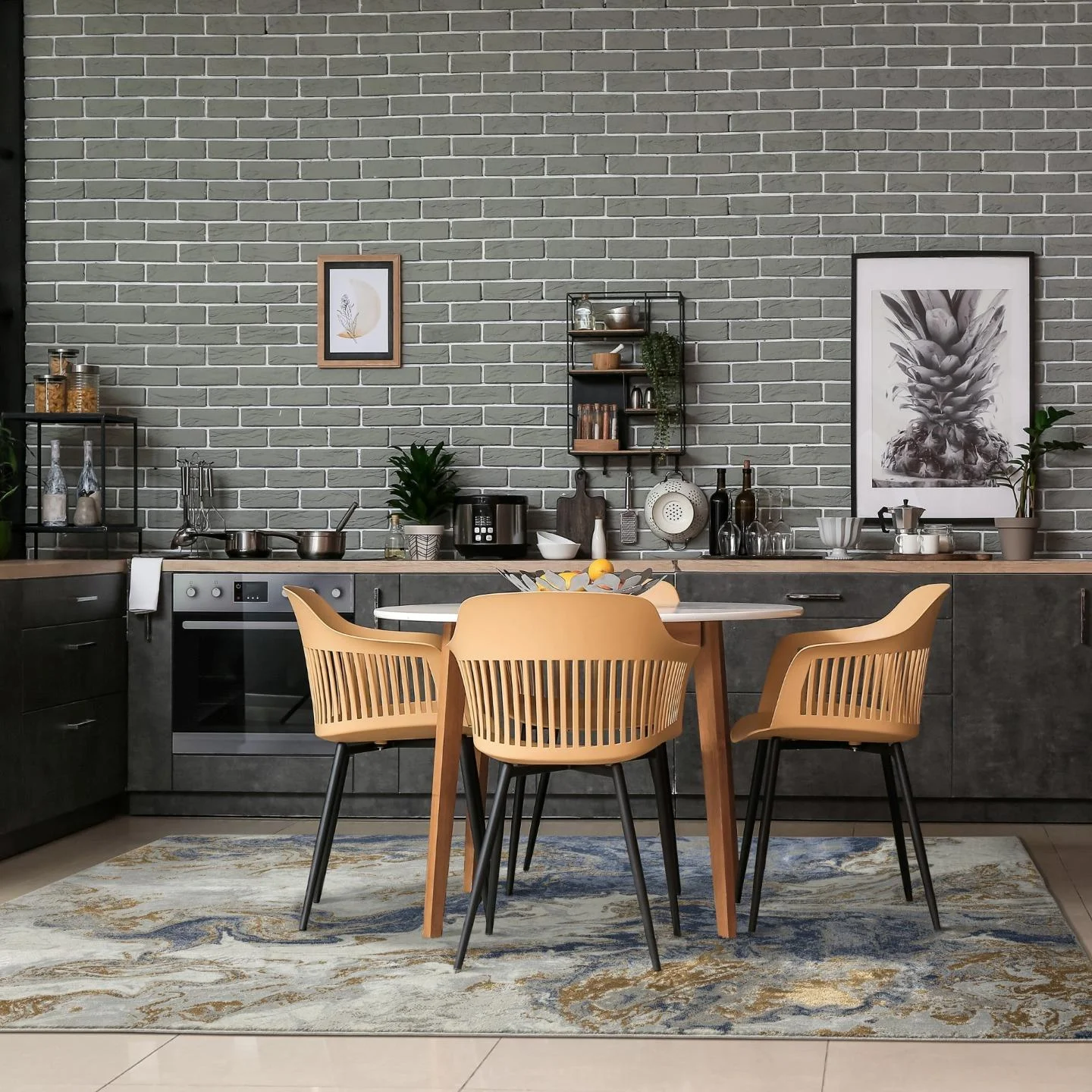 Luxe Weavers Marble Swirl Collection Blue Abstract 8x10 Area Rug Gold (7'4