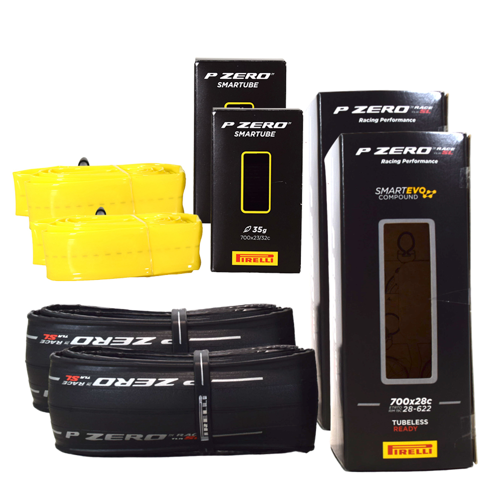 Pirelli P ZERO Race TLR SL 28-622 Road Bicycle Tire (700x28c) + SmarTUBE 23/32-622 Presta 60mm - 2 Pack