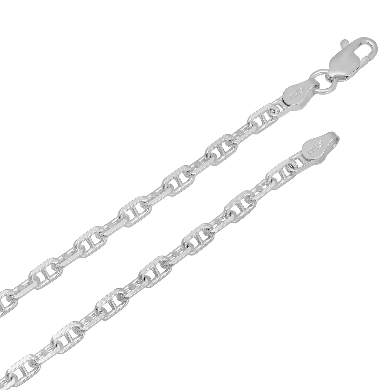 3.7mm Solid .925 Sterling Silver Flat Mariner Chain Necklace, 30 inches + Gift Box
