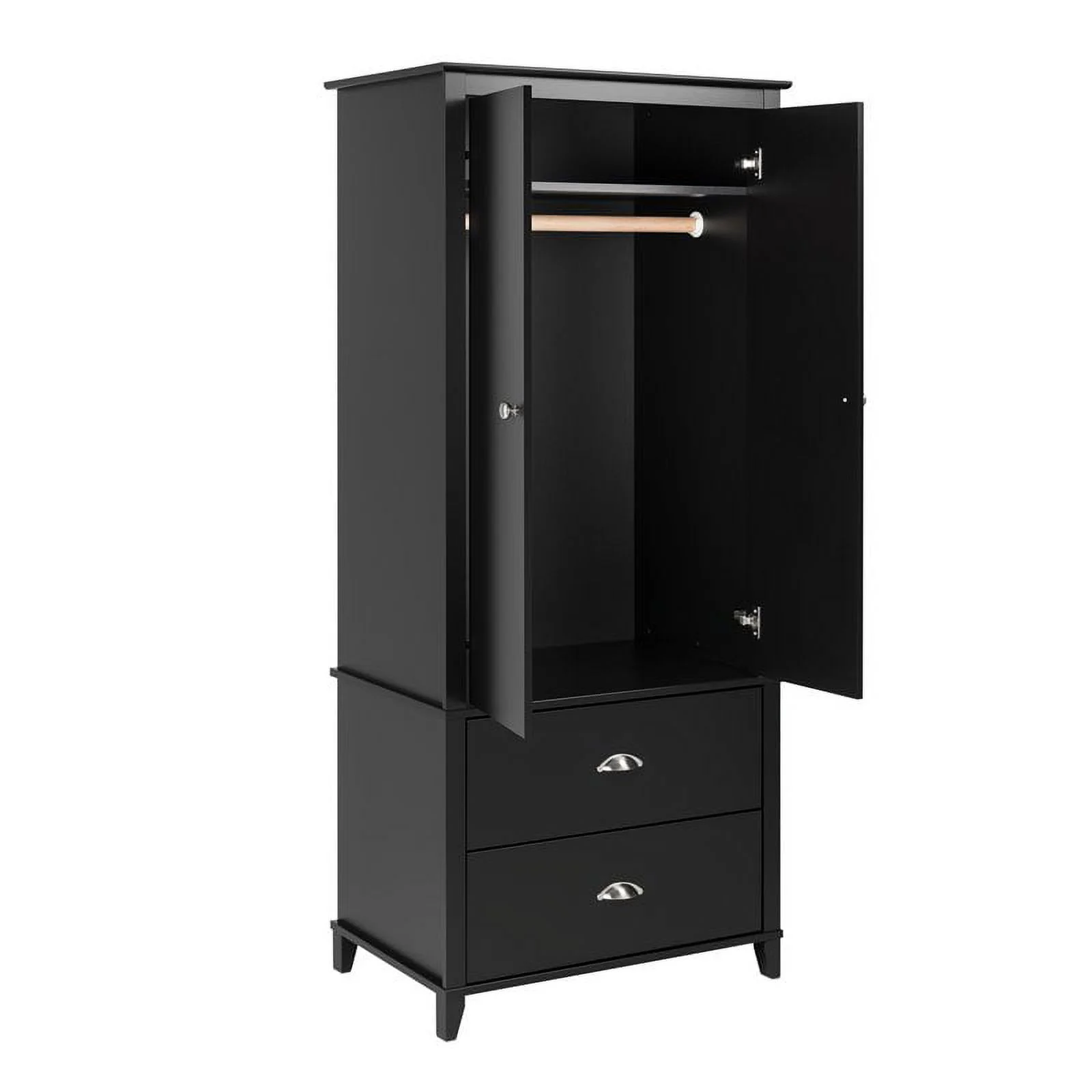 Home Square 3-Piece Set with 2 2-Drawer Nightstands & Wardrobe Armoire in Black