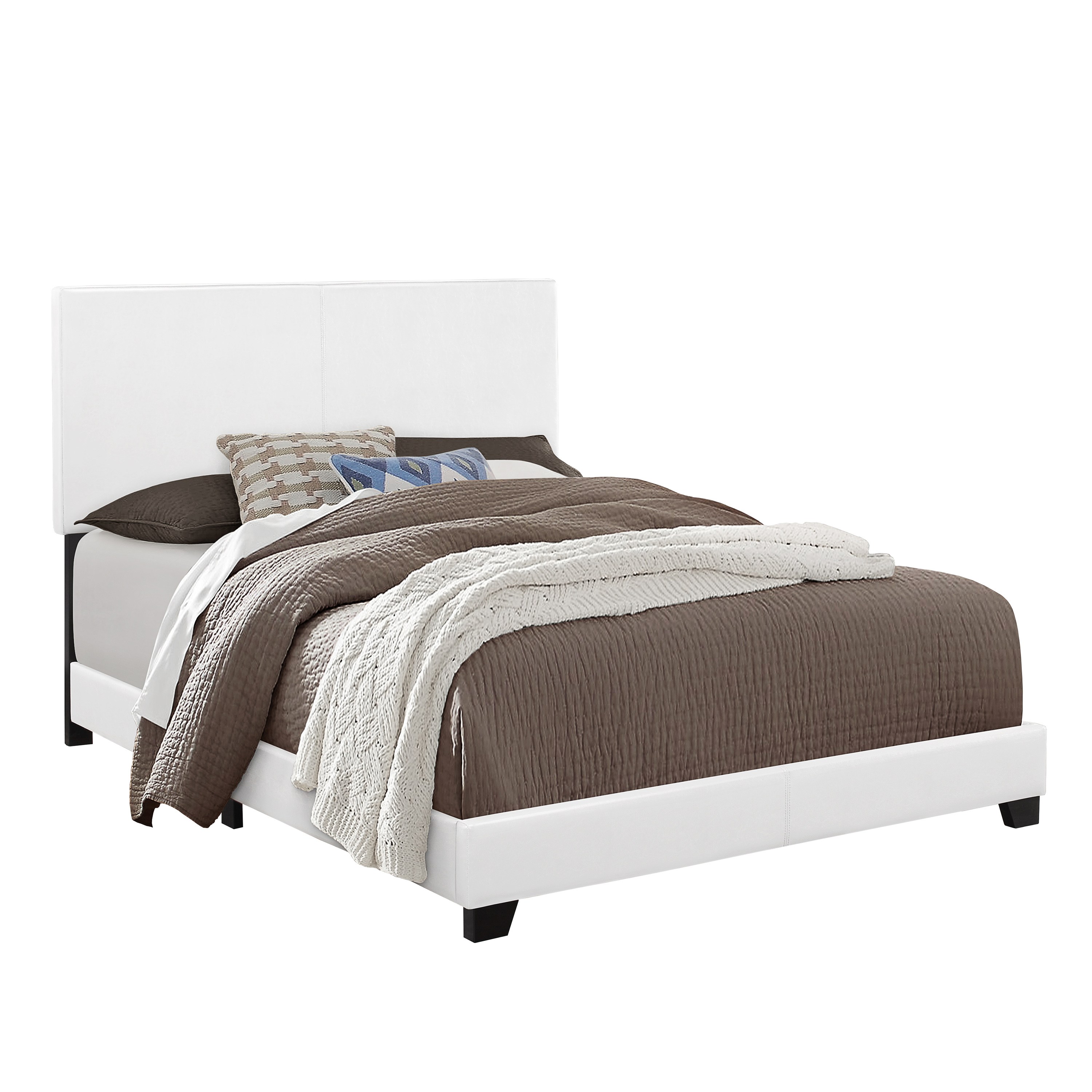 White PU Queen Bed Frame with 4 Slats