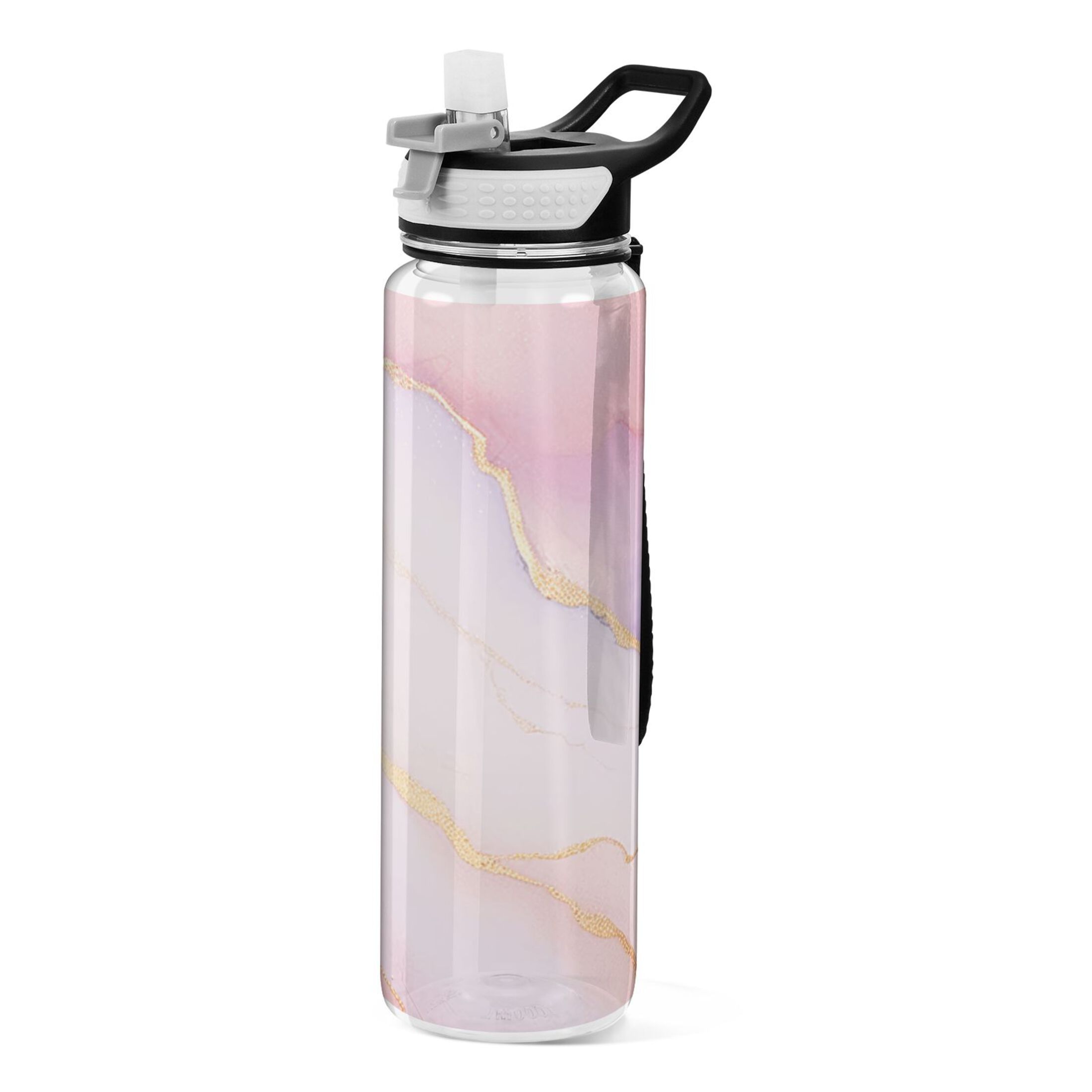 Pink Marble 32oz Sports Water Bottles Leakproof Tritan Bottle with Straw BPA Free Clear Bottle for Fitness Gym Outdoor Cycling