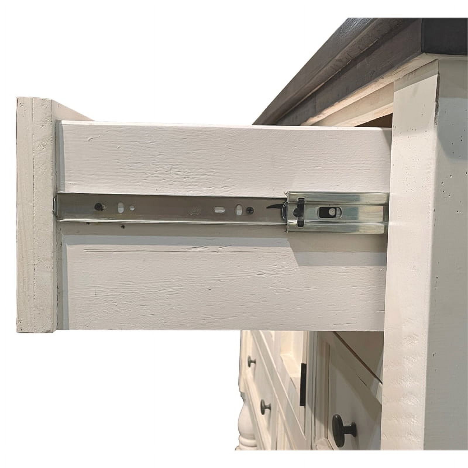 Rustic French 5Pc King Bedroom Set in Distressed White/Brown Wood / Panel Bed