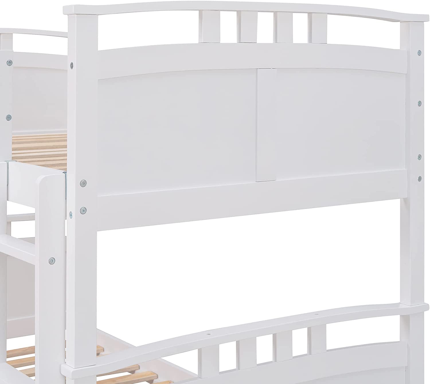 Wooden Bunk Bed With Trundle, Separable Full Bunk Bed Can Be Separated Into 2 Beds, White