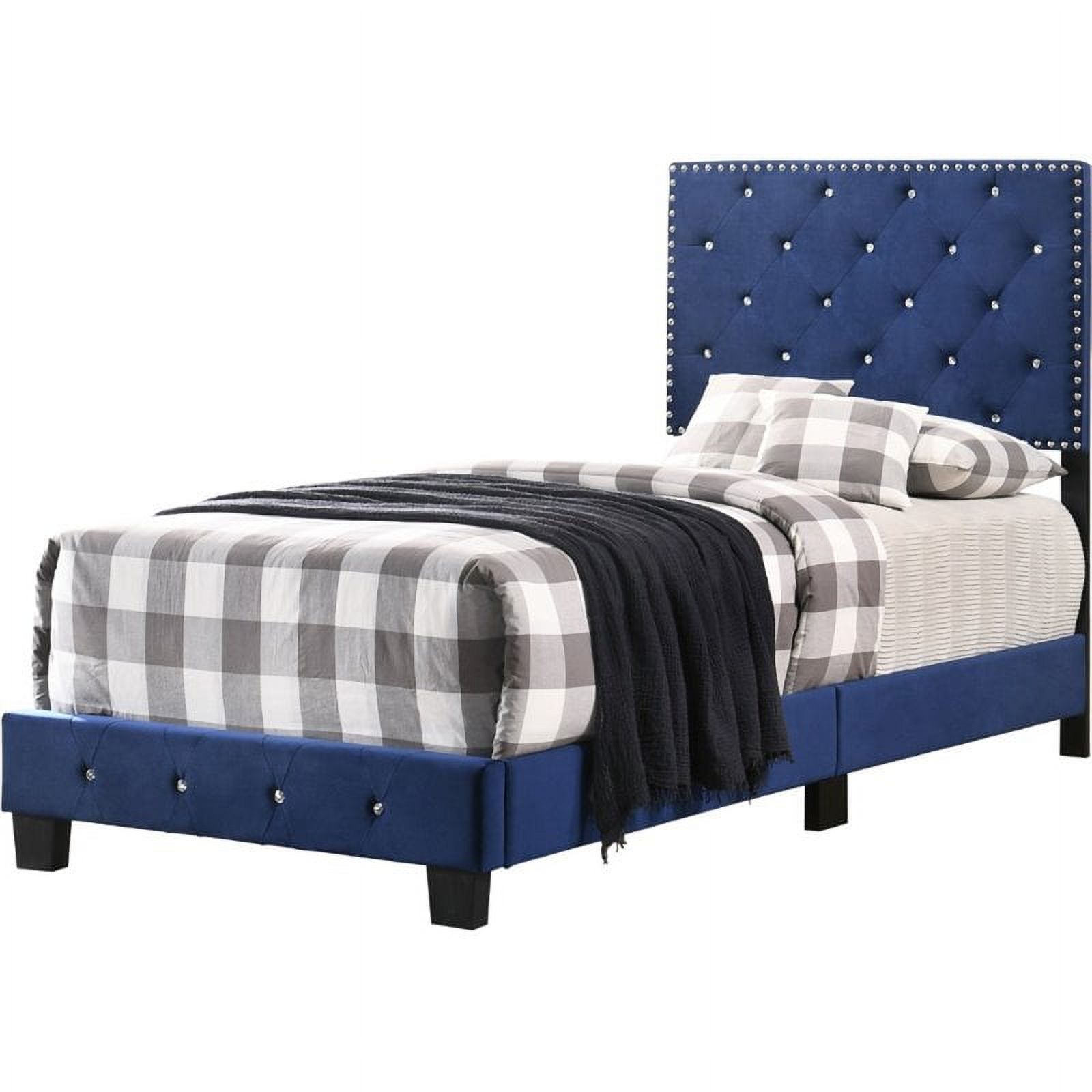 Maklaine Modern Upholstered Velvet Upholstered Twin Bed in Navy Blue