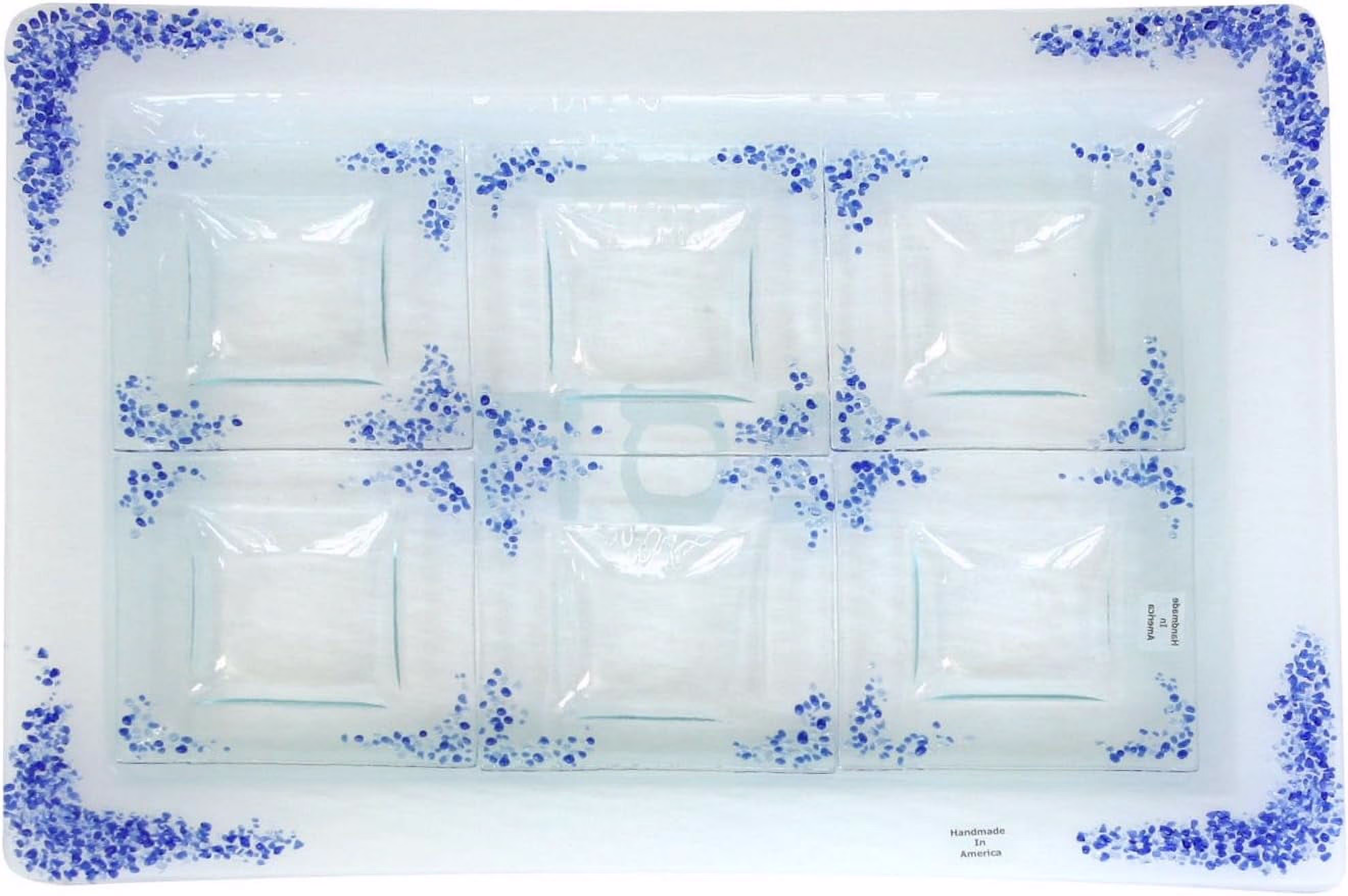 Passove Pesach Sede Plate. Glass Sede Plate 7 Pc. Set, Blue Shedded Glass, 