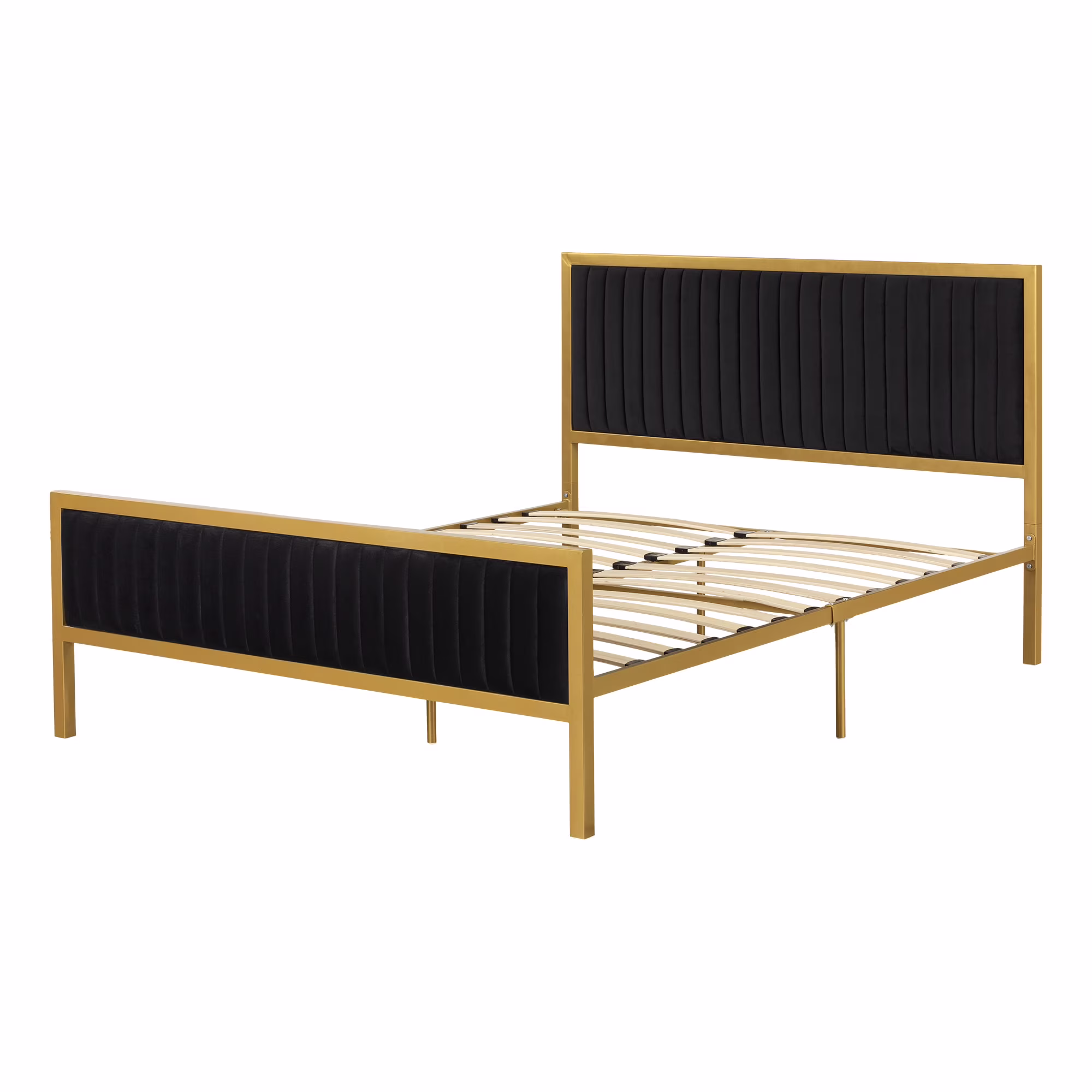 South Shore Hype, Mid-century Glam Metal-framed upholstered Queen Bed set, Black and Gold