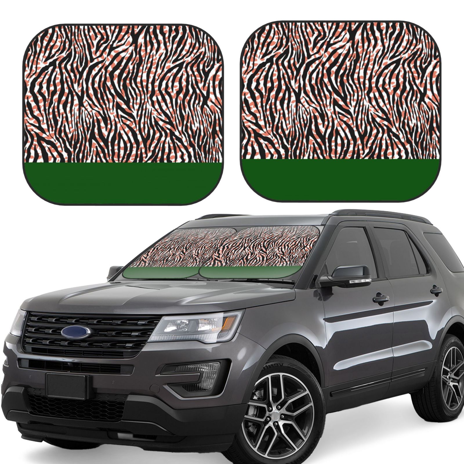Lukts Zebra Skin And Leopard Print Print 2 Piece Car Sun Shade Windshield,Foldable Car Shade Front Windshield With Keeps Your Vehicle Cool, For Most Sedans Suv And Trucks - Small