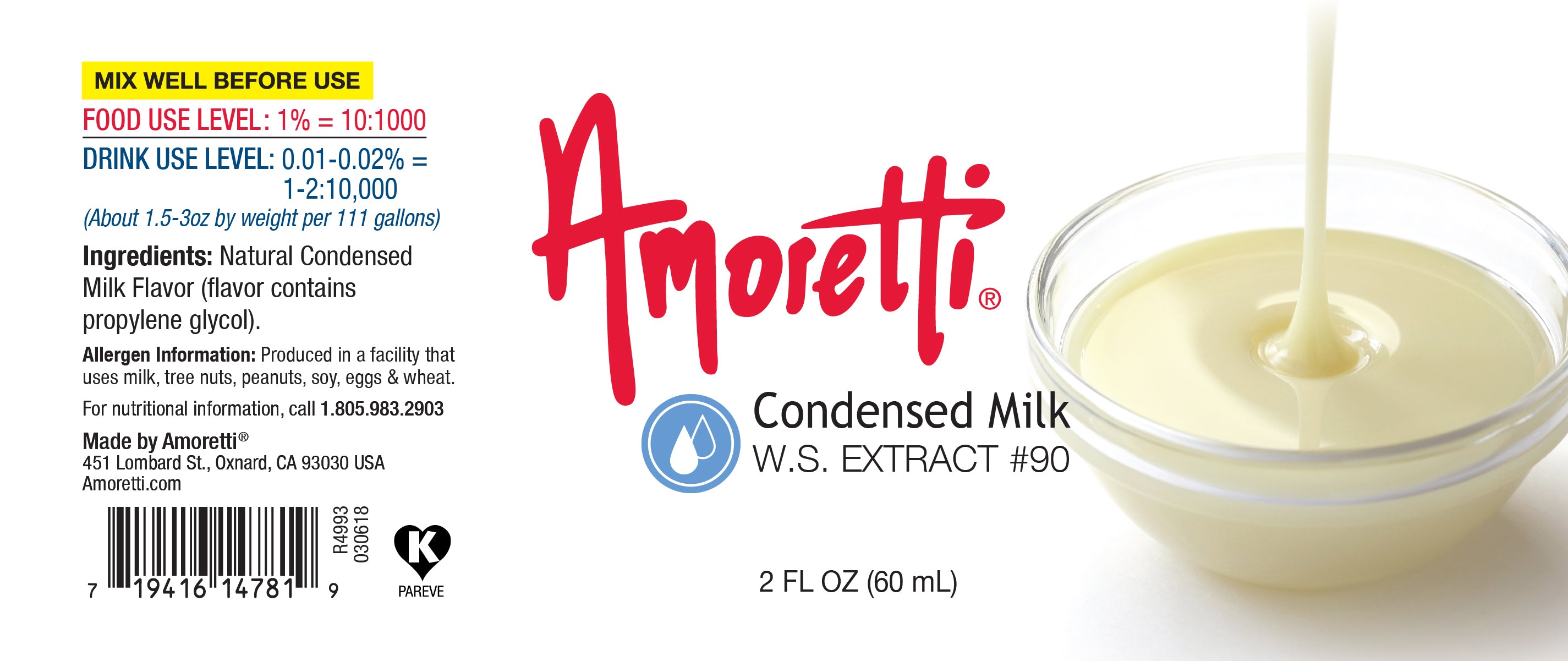 Amoretti - Condensed Milk Extract Water Soluble 2 oz - Highly Concentrated & Perfect For Pastry, Savory, Brewing, and more, Preservative Free, Vegan, Kosher Pareve, Keto Friendly