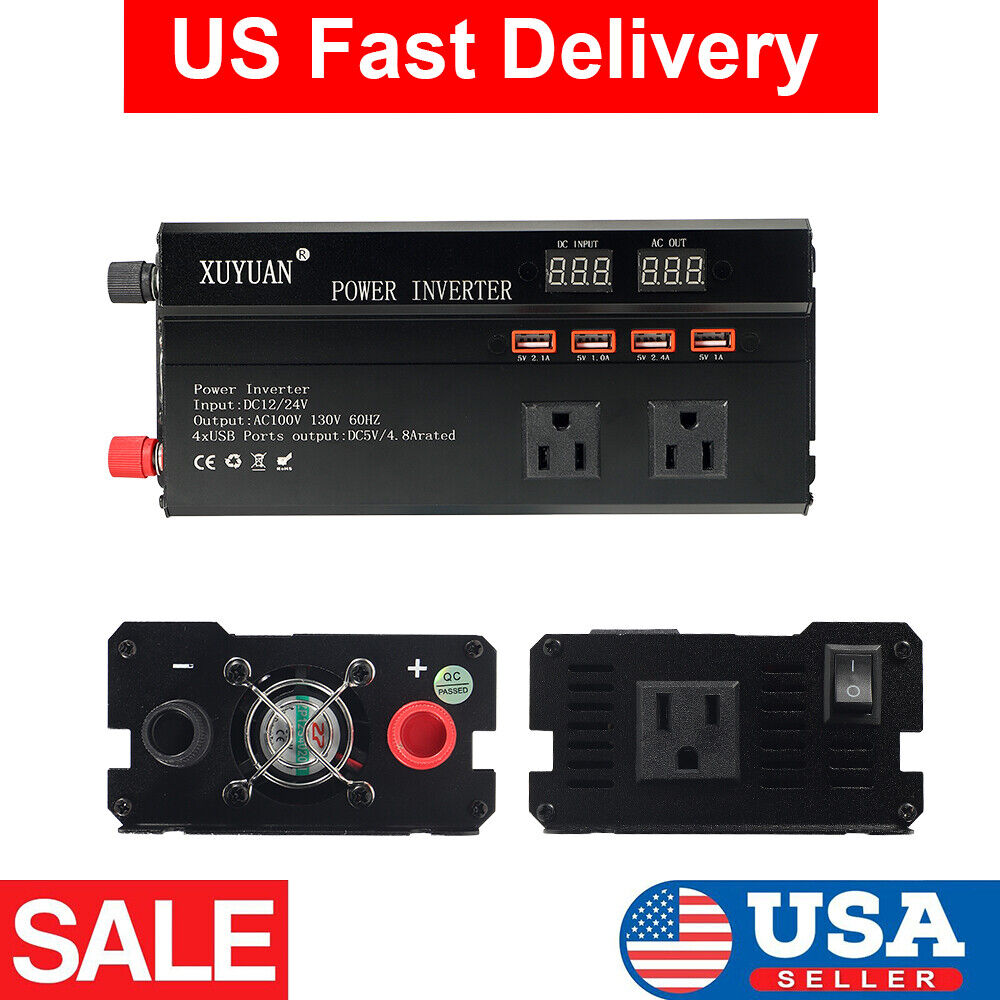 Paddsun 3000W Car Power Inverter DC 12V To AC 110V Pure Sine Wave Converter LCD